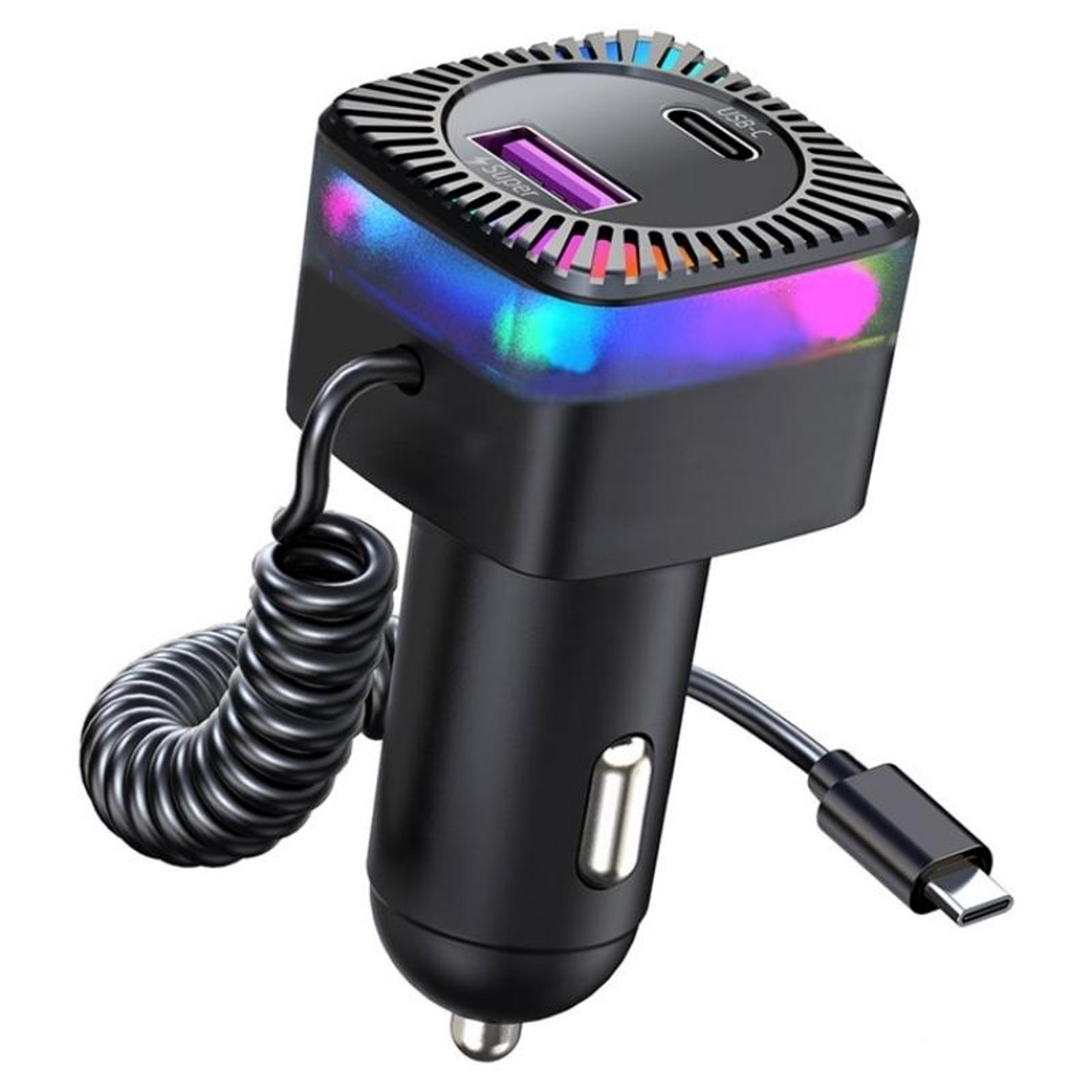 30w pd car charger with spring type-c cable usb fast charging adapter