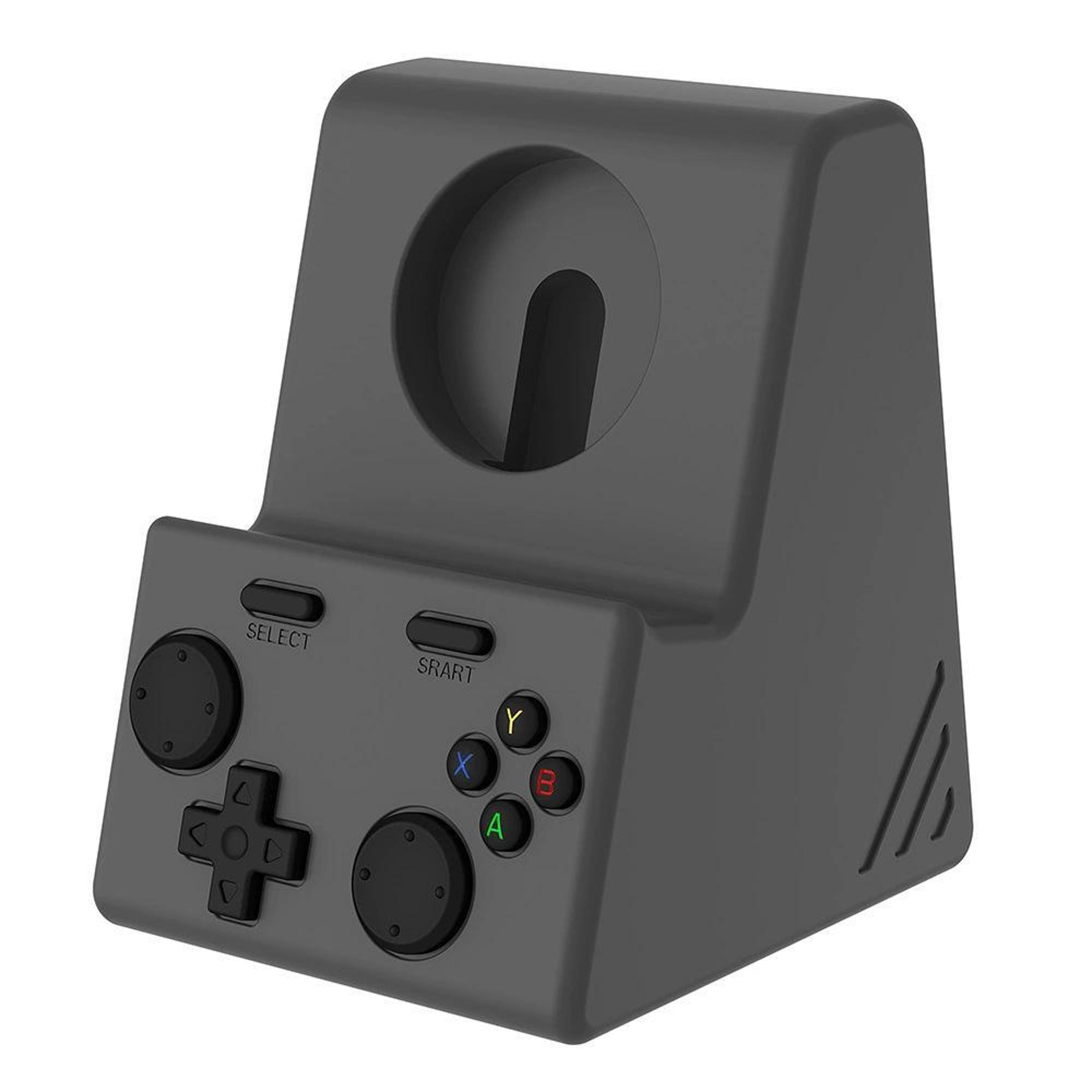 dark gray silicone apple watch charging stand dock with cable management base