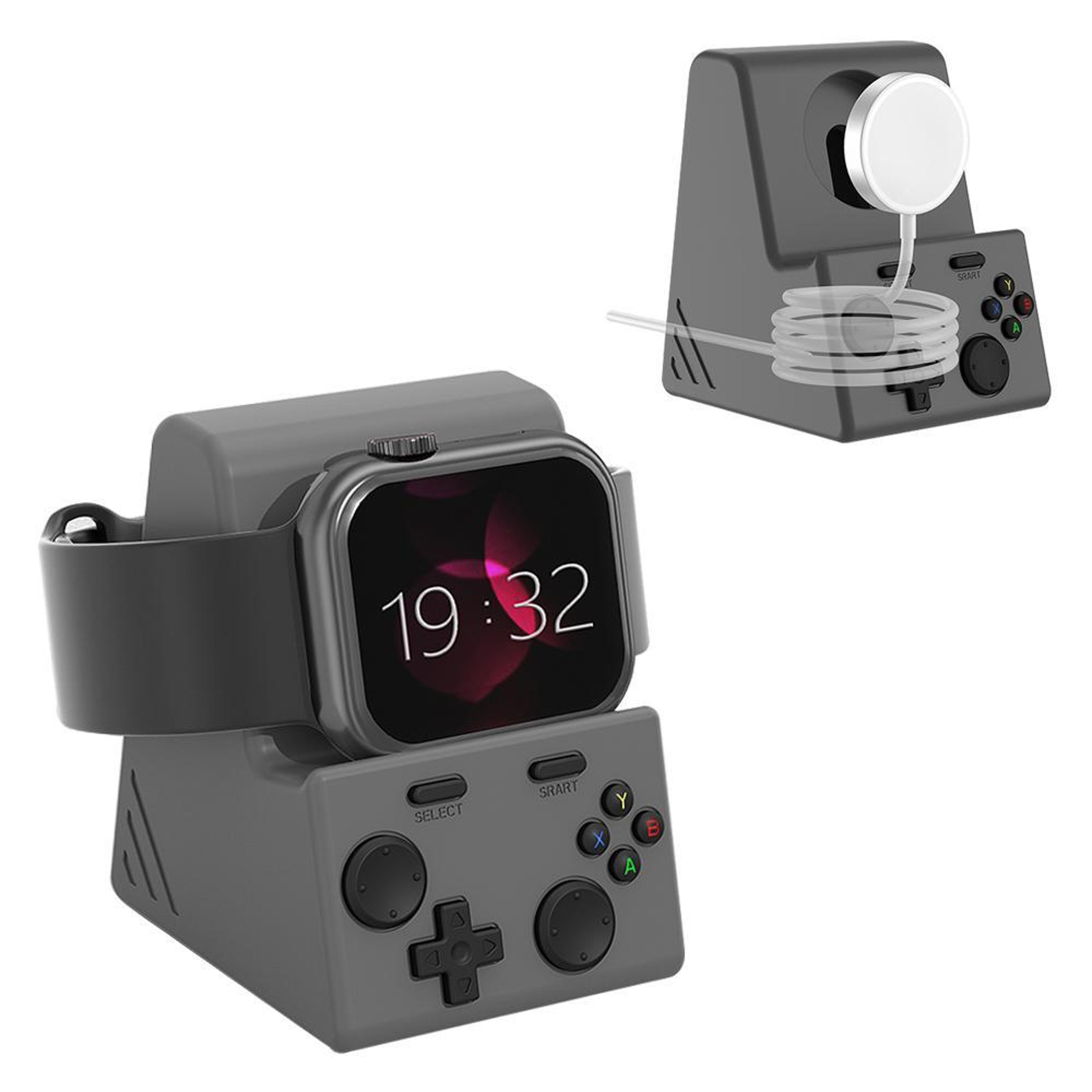 game console style apple watch charging stand magnetic dock cable management station