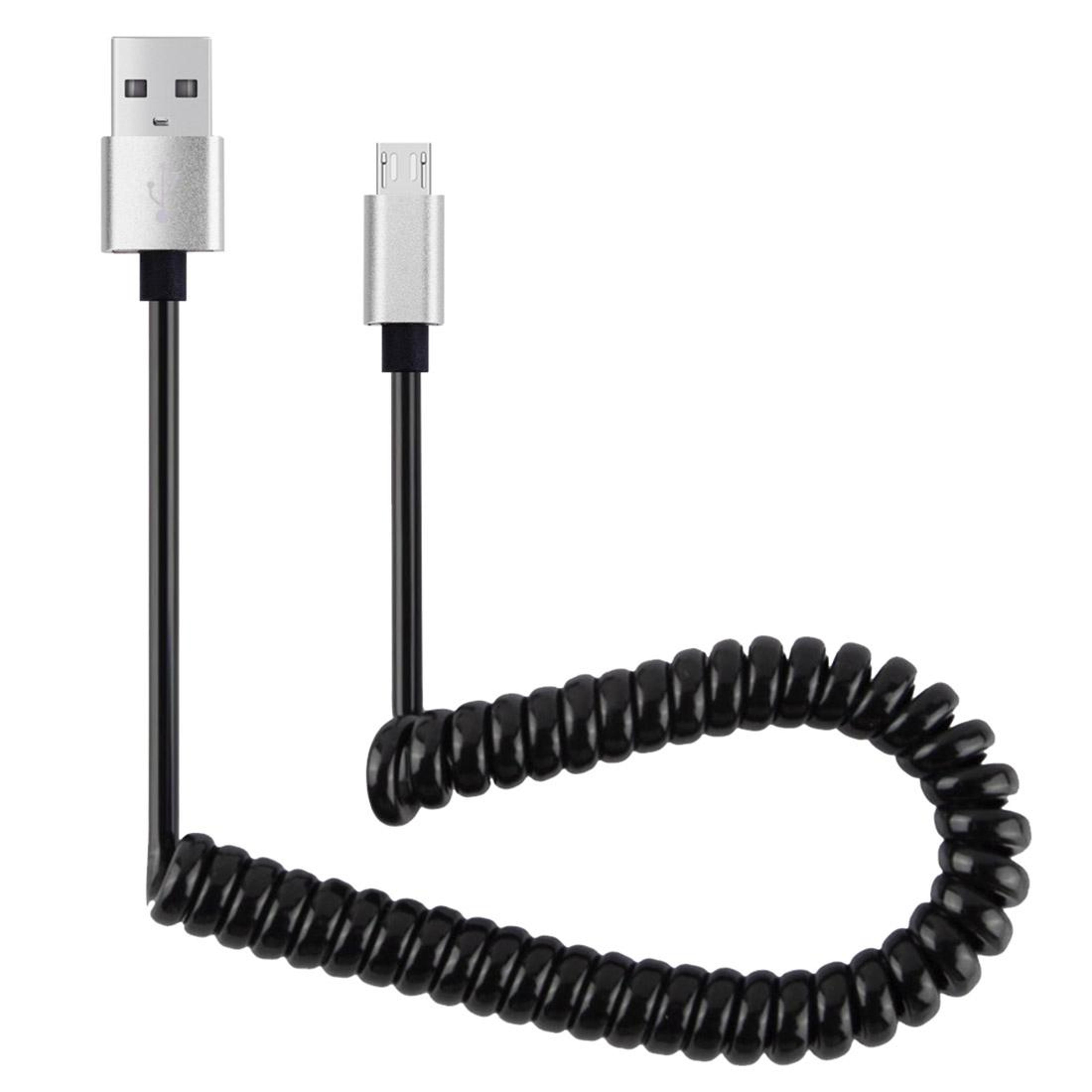 flexible coiled micro usb cable fast charging & data sync stretch cable