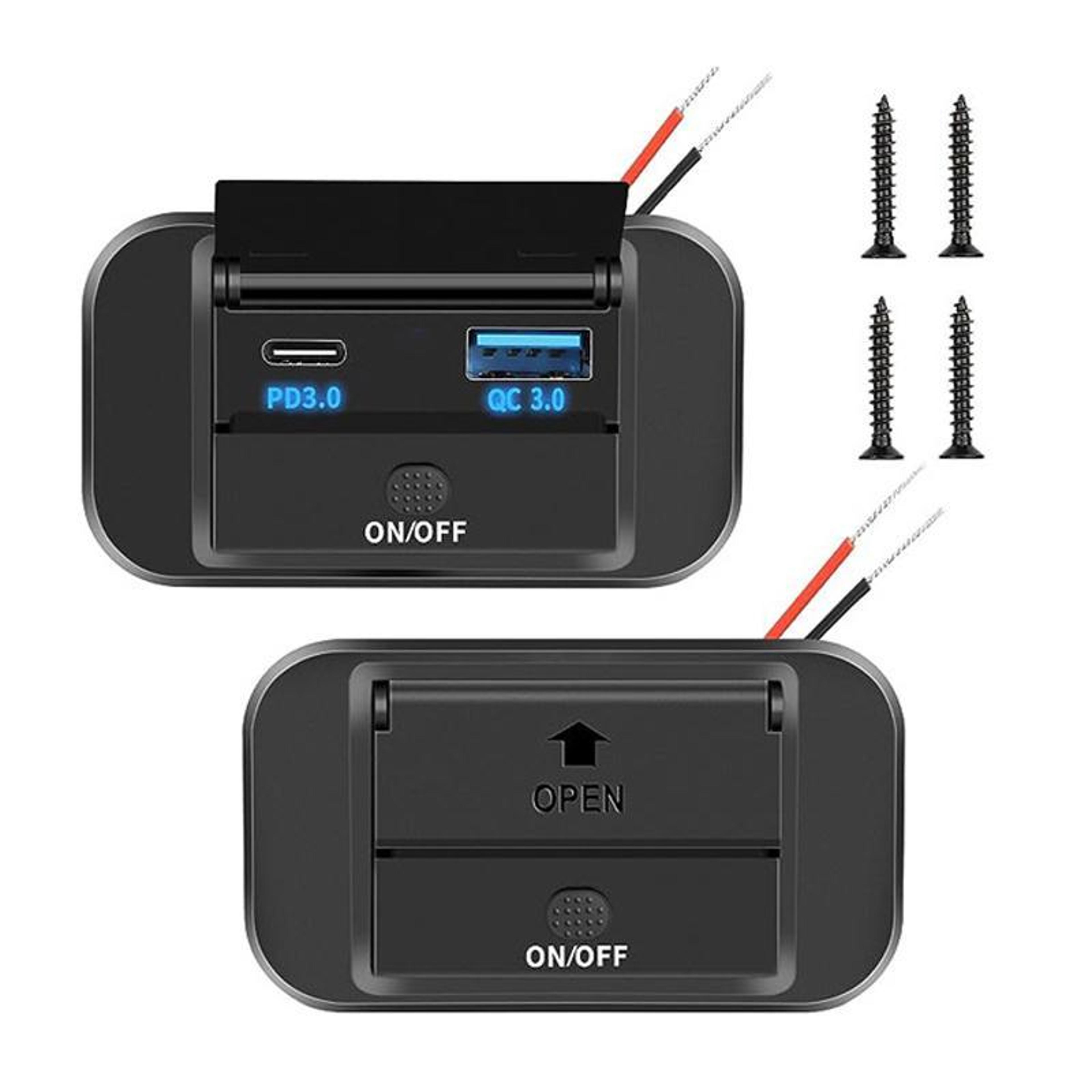 pd qc3.0 dual port usb-c car usb charging port fast charging retrofit panel charger
