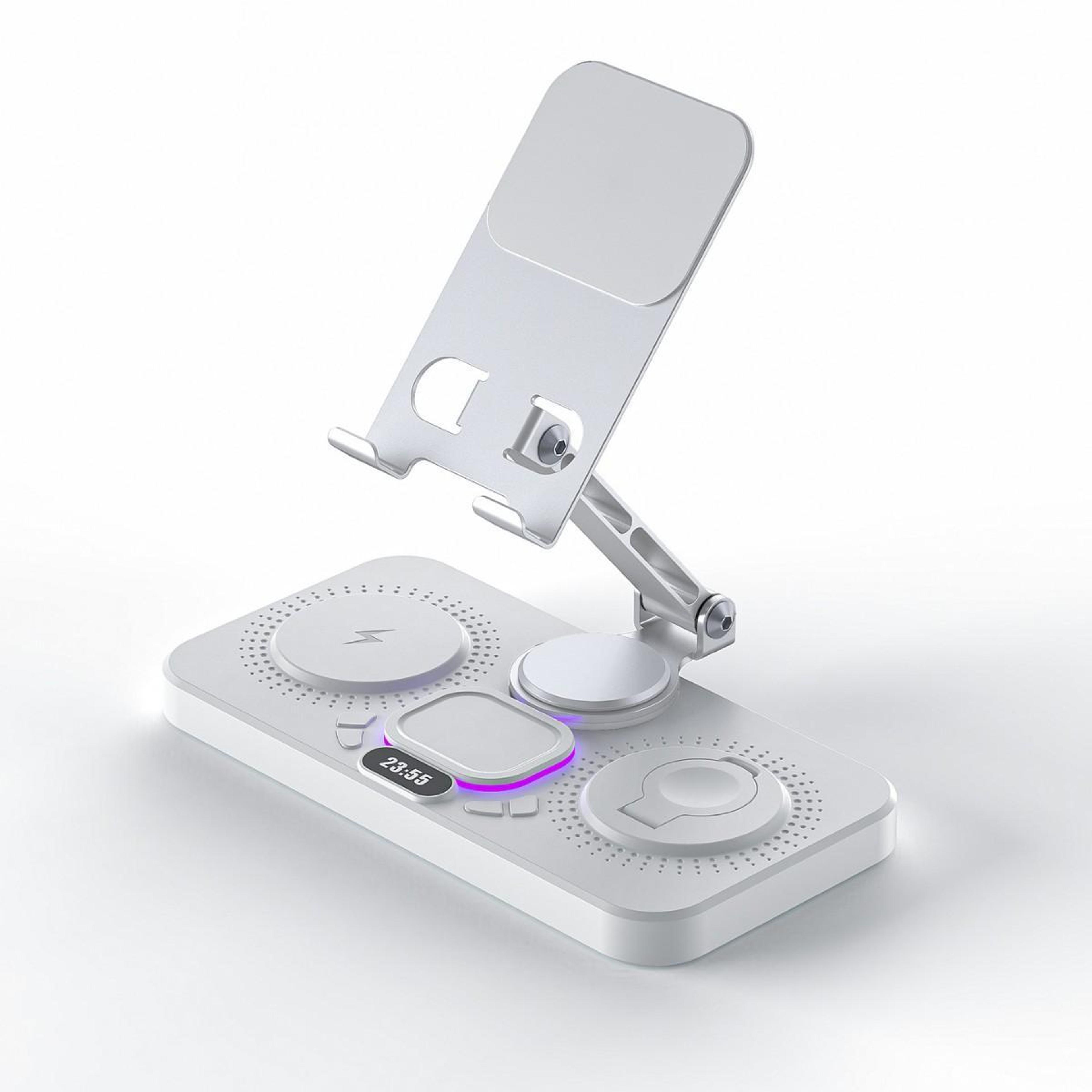4-in-1 magnetic wireless charging station fast wireless charger with clock display foldable stand for apple devices