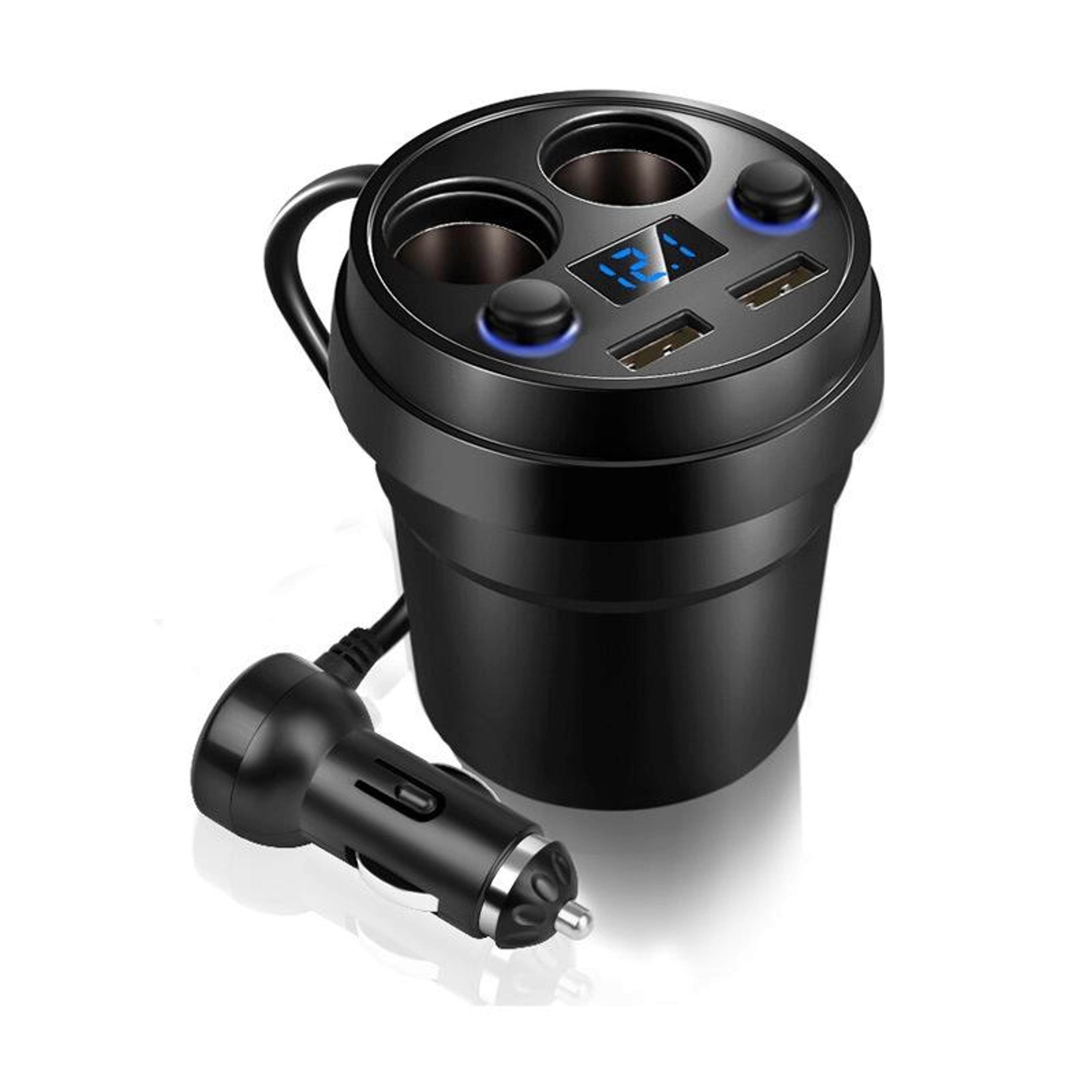 80w fast charge car cup charger with dual usb ports and dual socket splitter