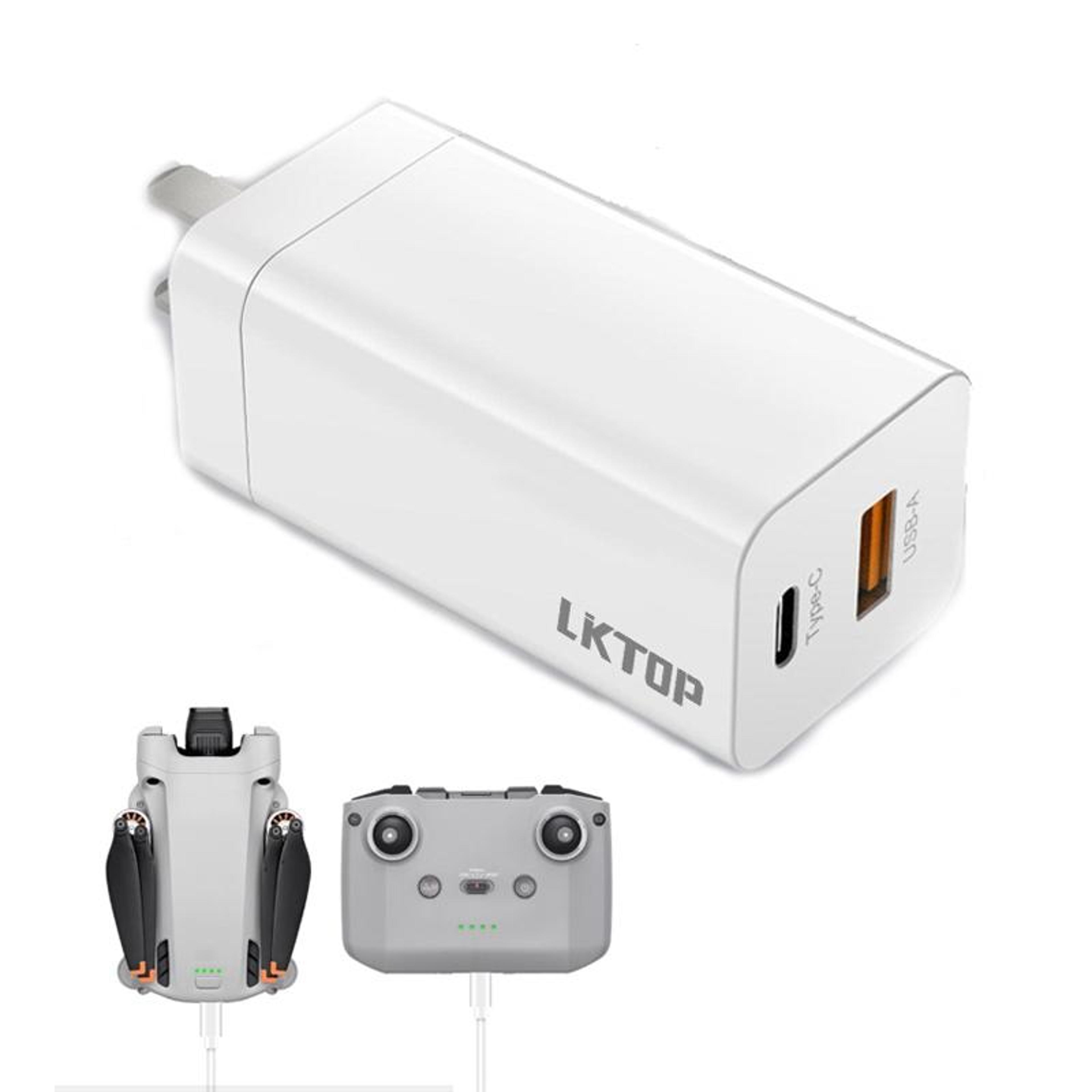 dji mavic 65w gan charger usb-c usb-a fast charging adapter for drone and controller