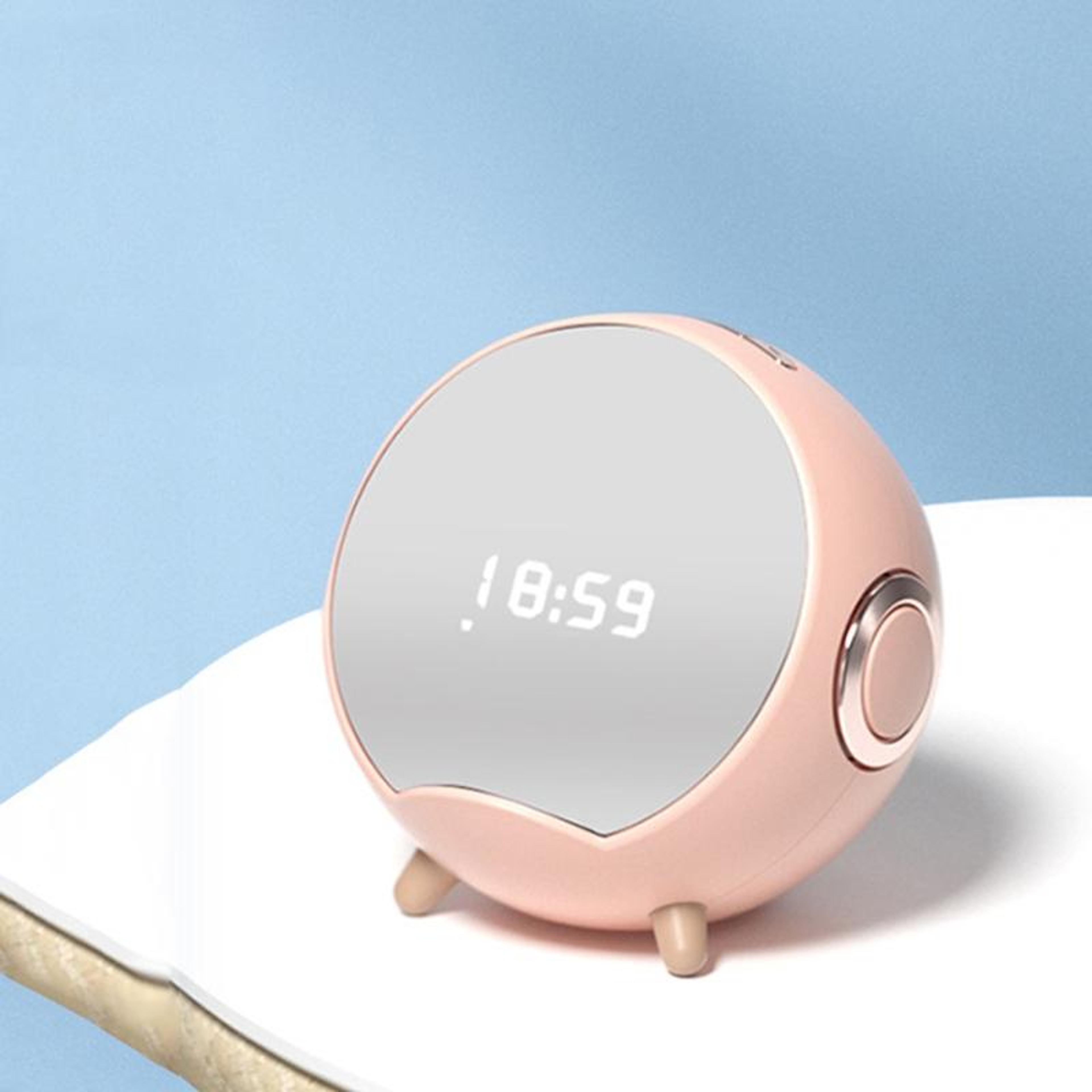 mini wireless charging bluetooth alarm clock speaker, pink desktop speaker with phone holder