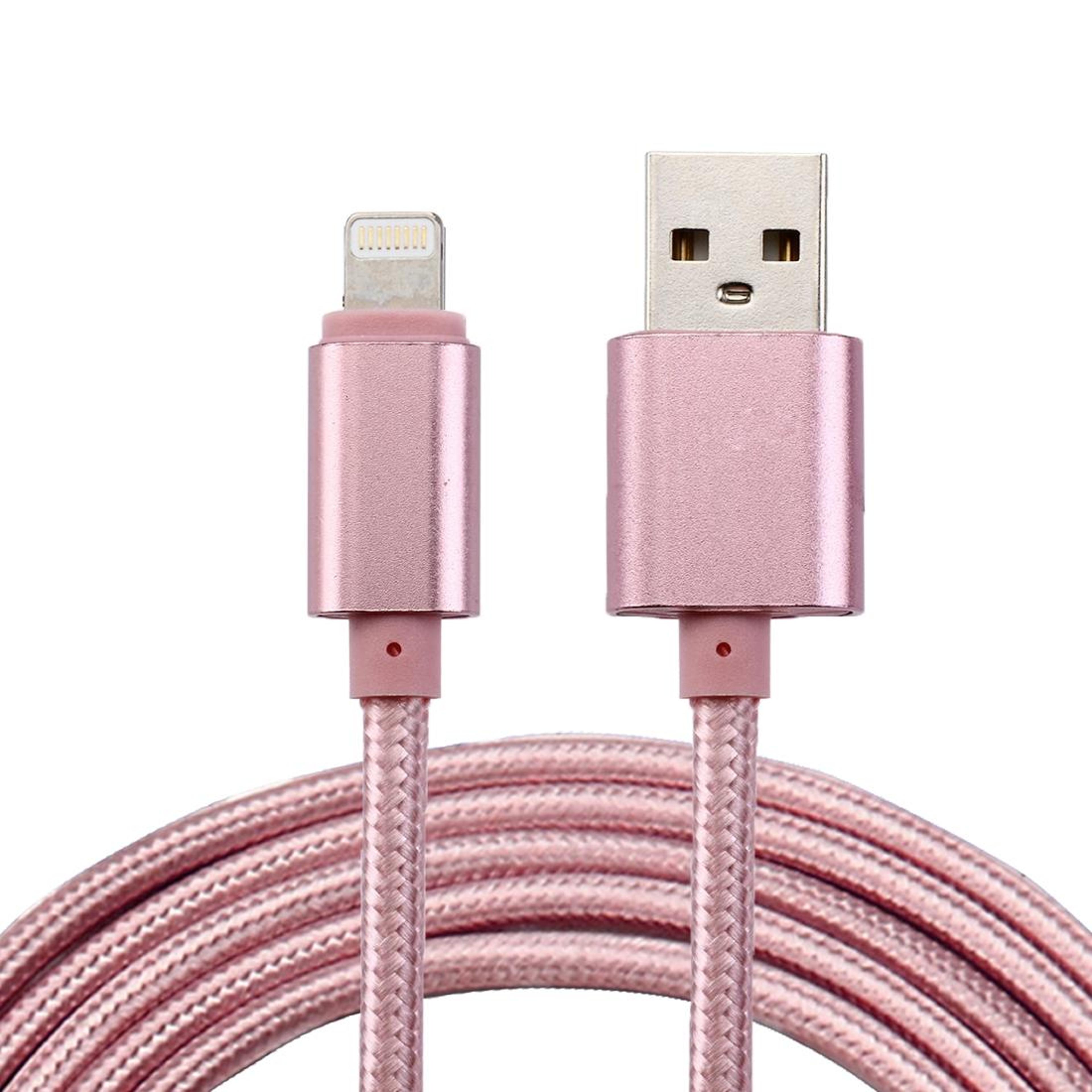 2m braided lightning to usb cable for iphone fast charging & data sync rose gold metal head
