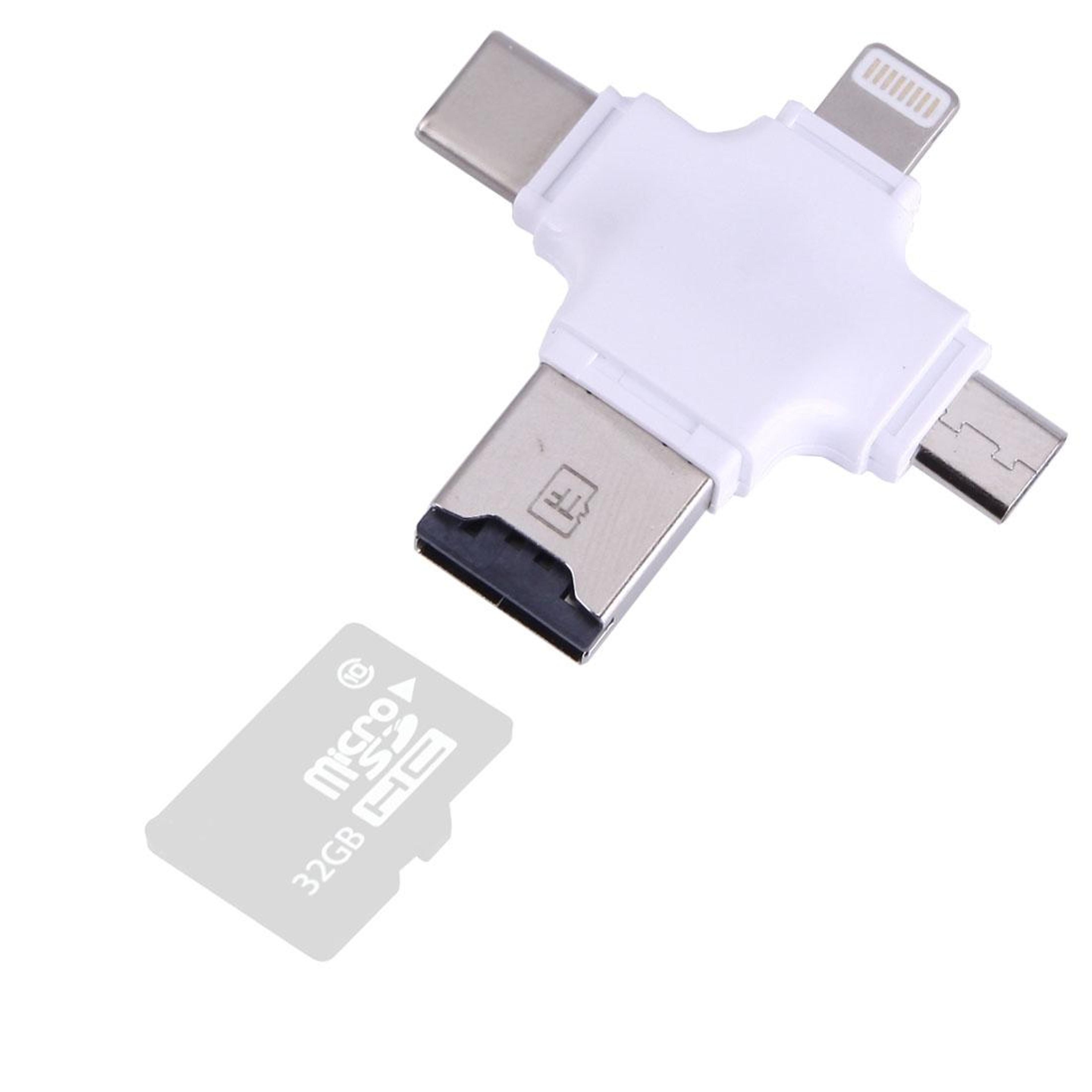 4 in 1 usb c otg card reader with usb 2.0 micro usb lightning 8 pin tf card adapter for macbook pc phone