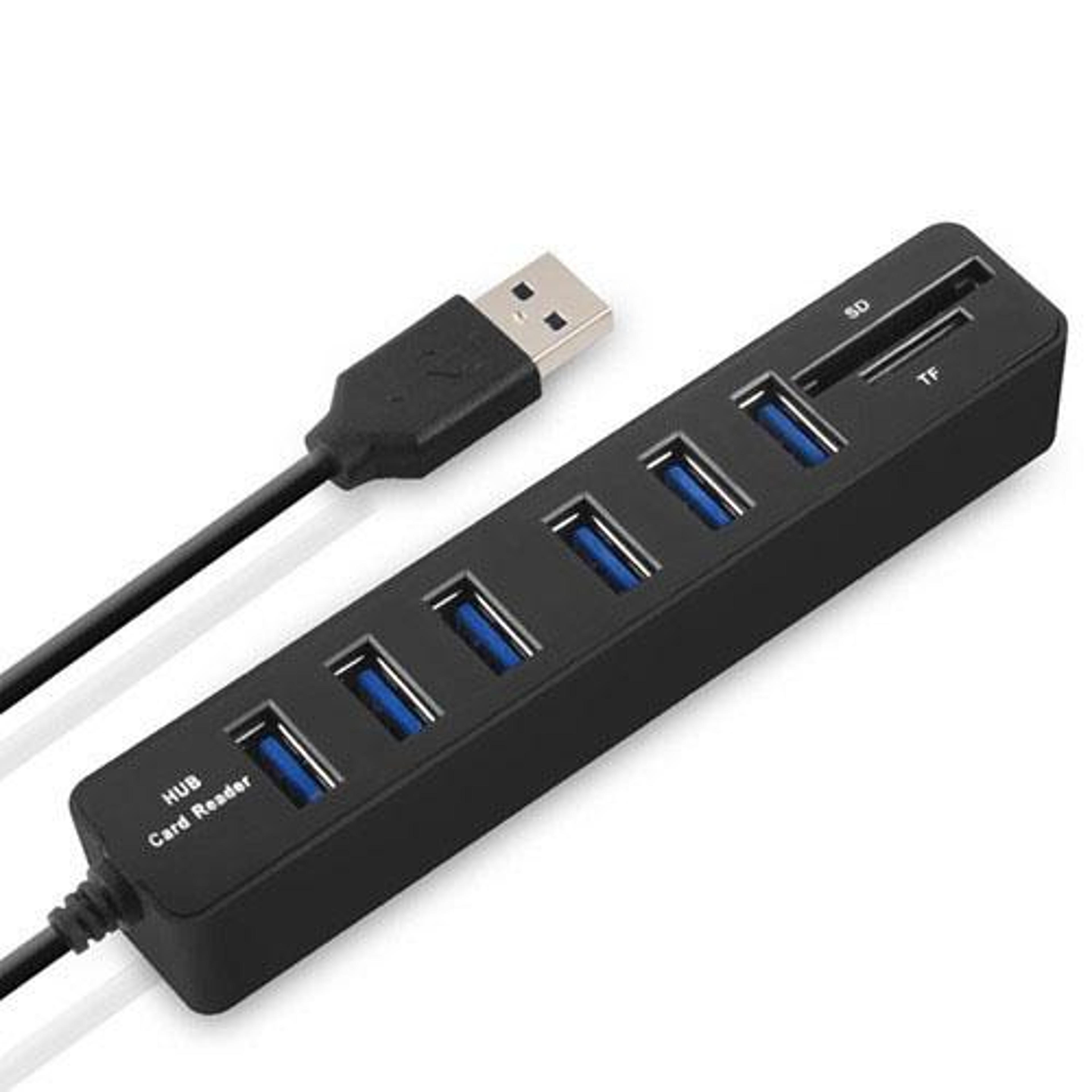 6 port usb 2.0 hub with sd tf card reader, multi usb splitter for laptop & pc