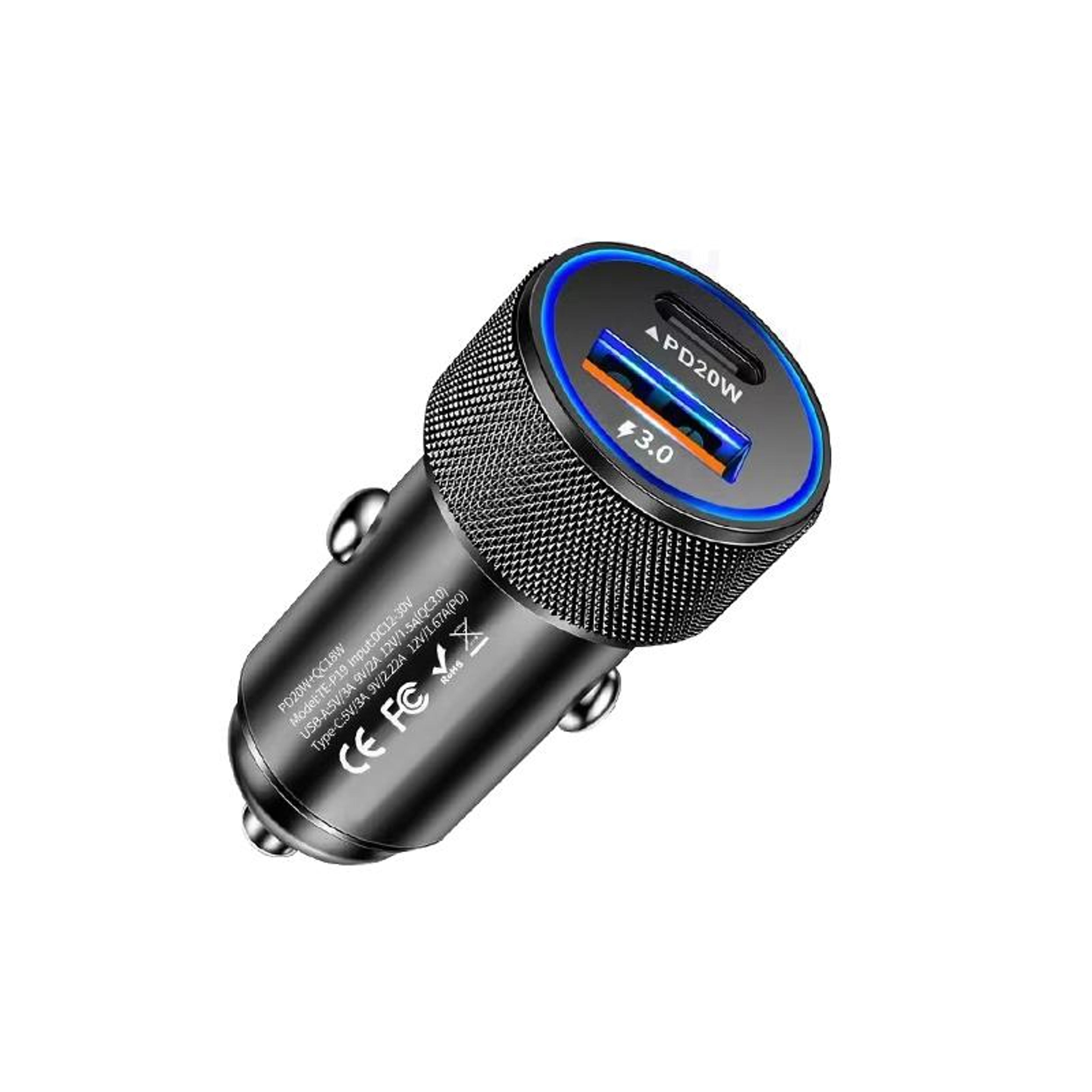 p19 metal pd20w usb c and qc3.0 dual port fast car charger 38w