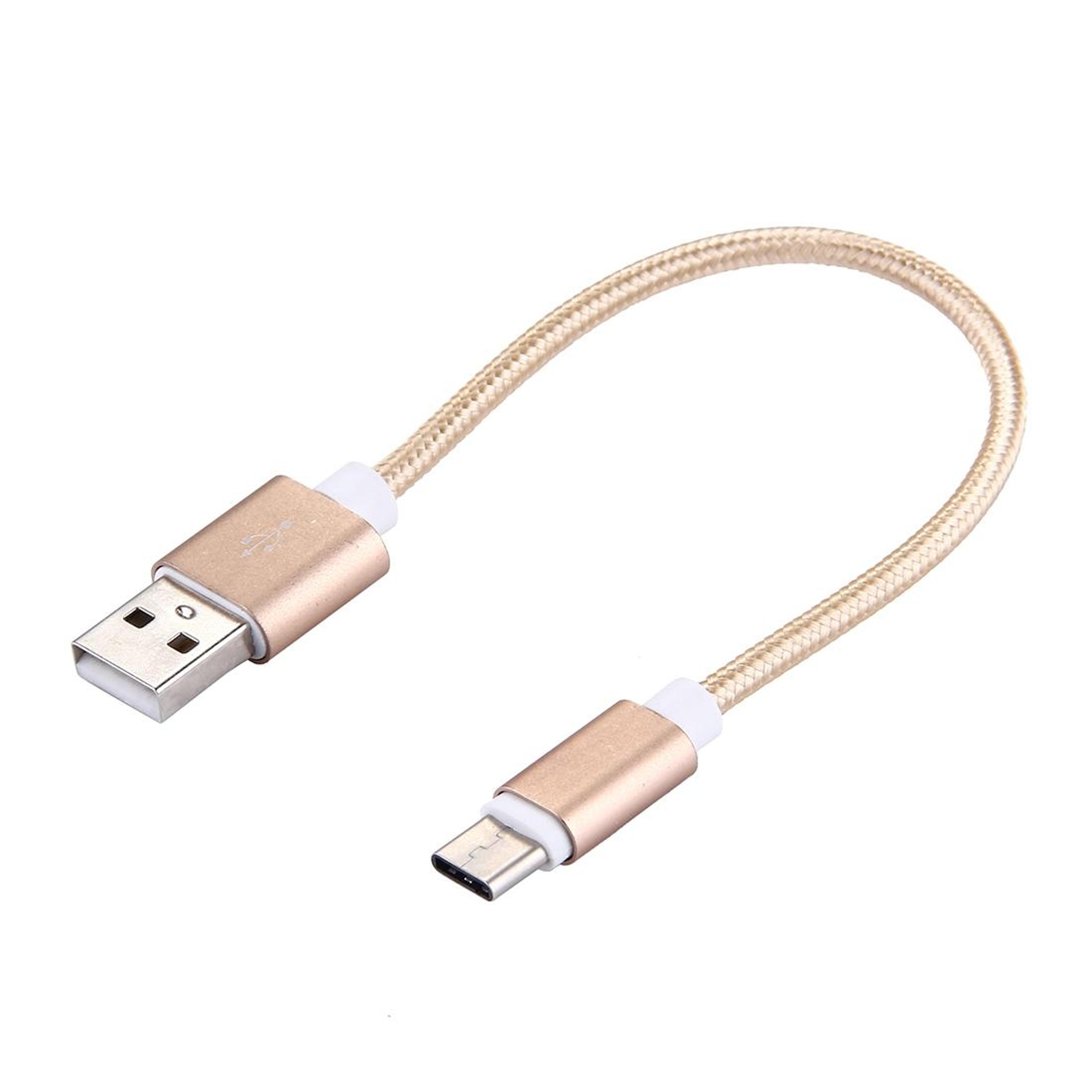 premium short usb c to usb a charging sync cable braided gold
