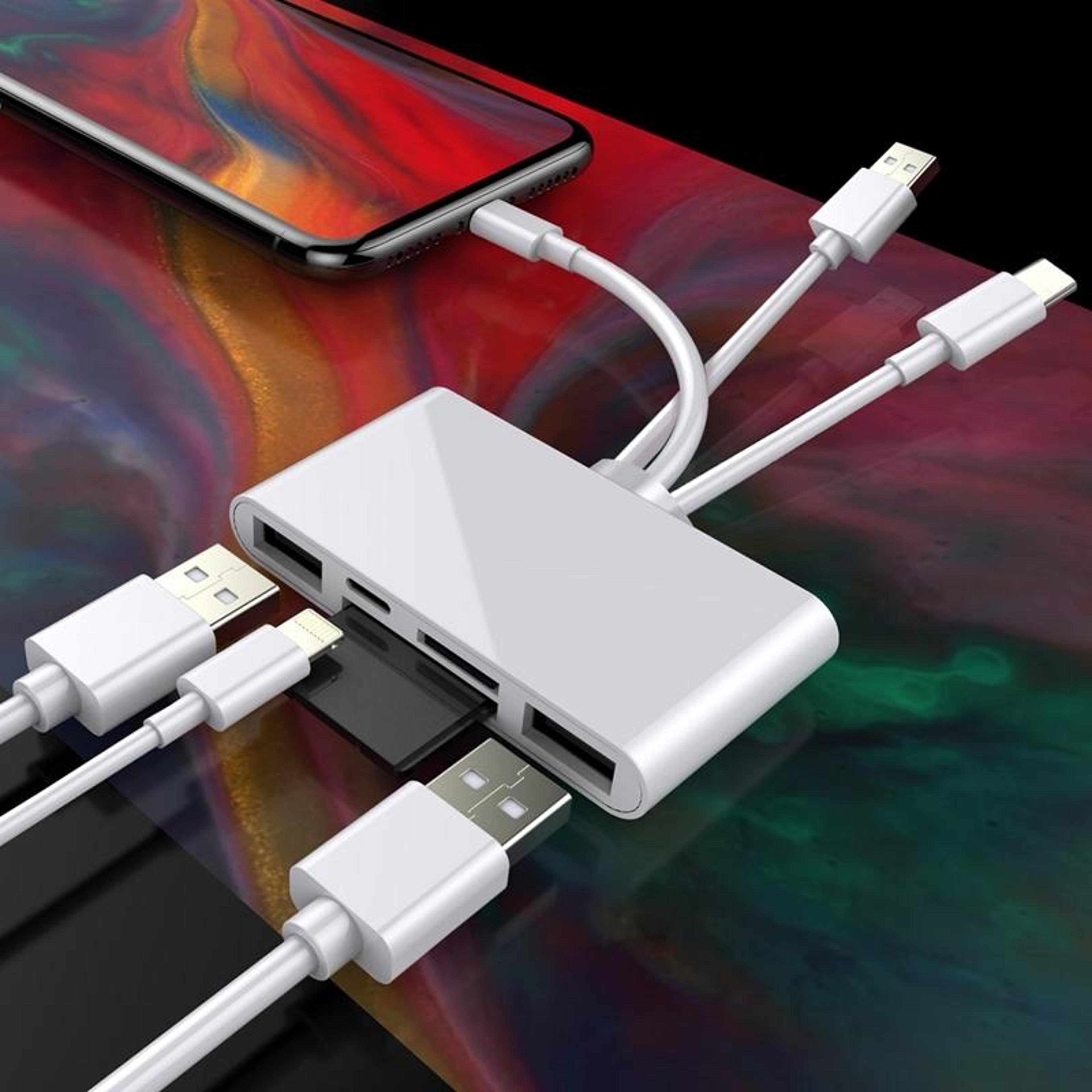 5-in-1 sd card reader for iphone & usb-c devices lightning sd card adapter with usb & tf support