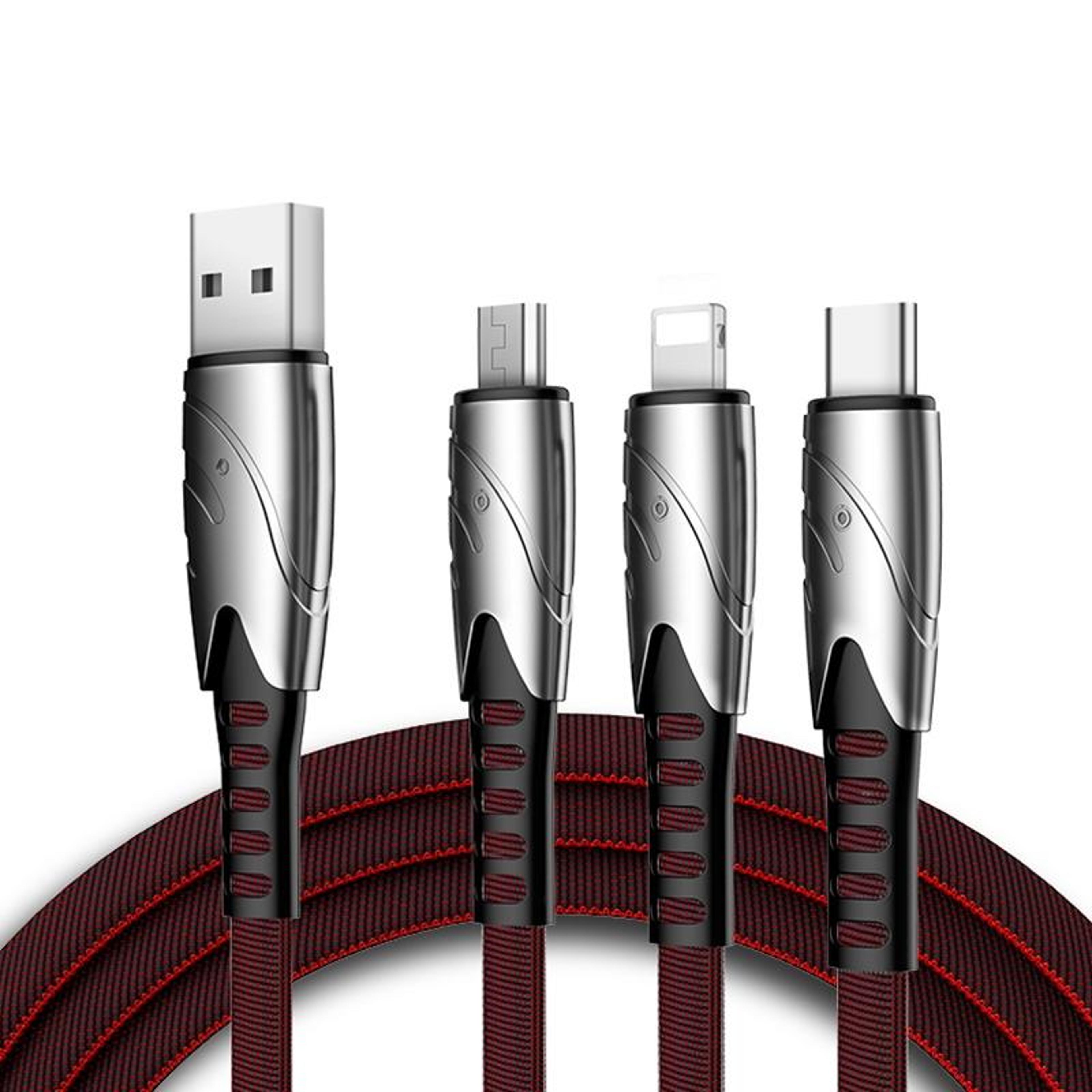 k051 3-in-1 fast charging cable 1.2m multi connector usb cable for iphone, usb-c & micro usb