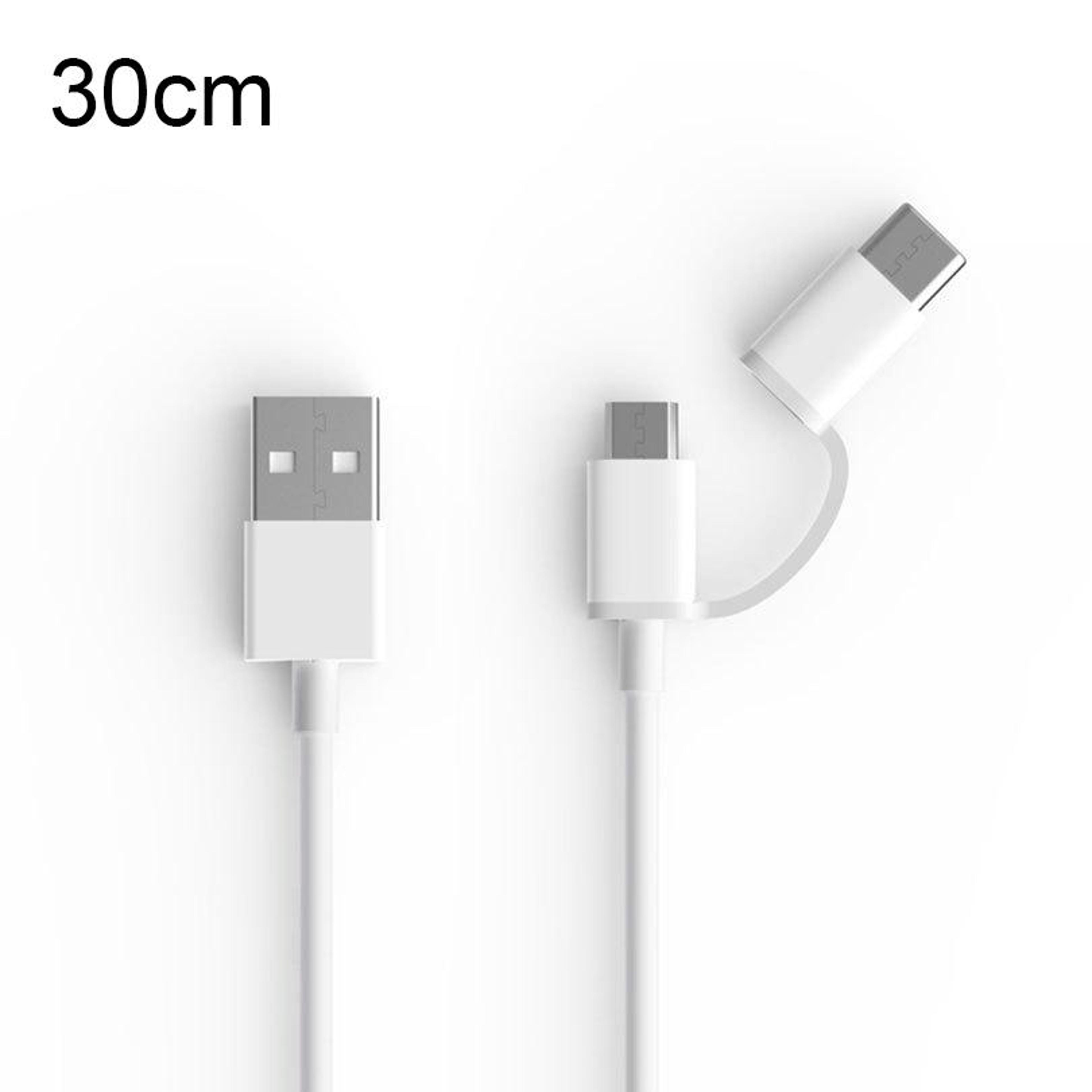 2-in-1 qc3.0 fast charging cable with usb-c & micro usb data sync cord 30cm