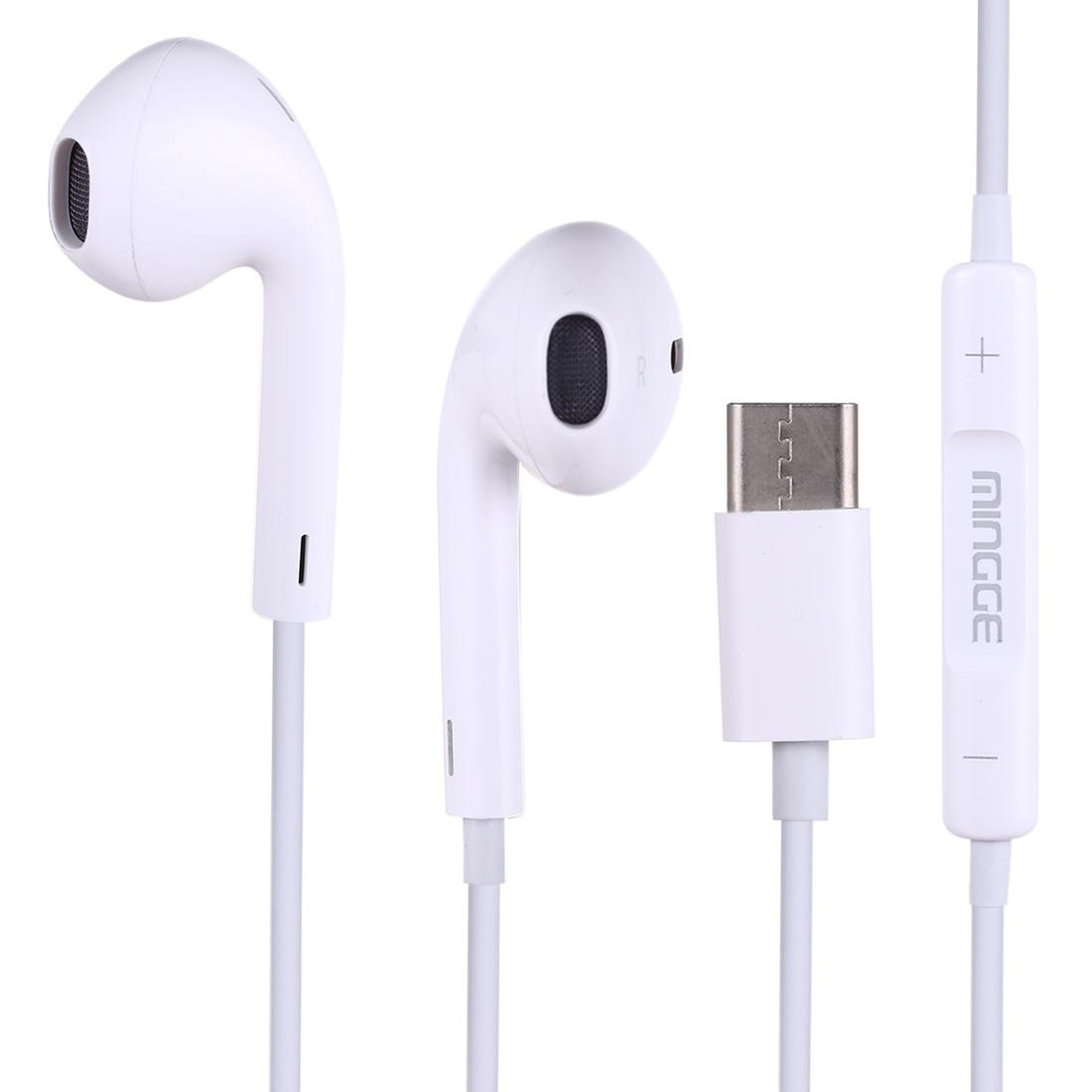usb c earphones with mic stereo bass type c wired earbuds (white)