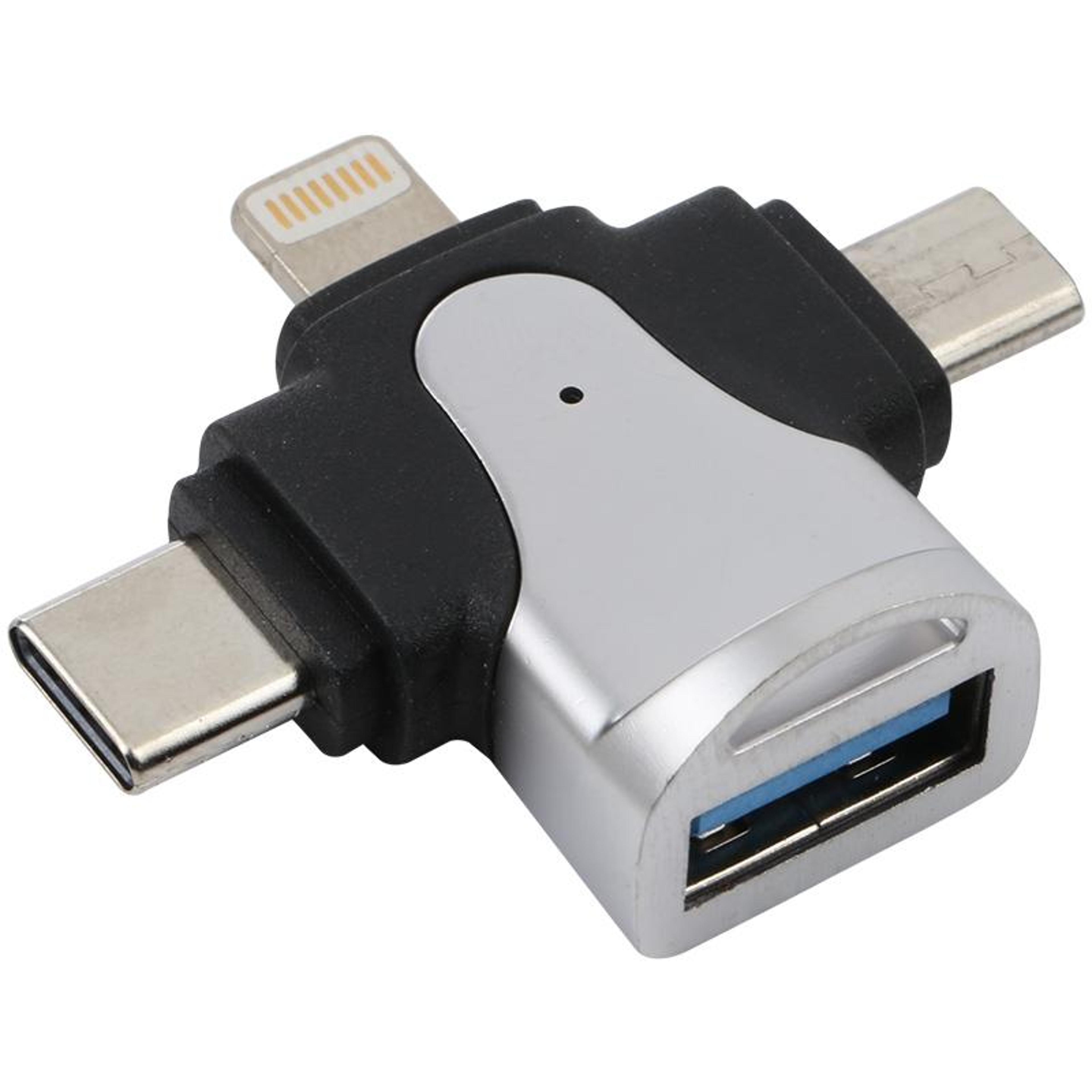 3-in-1 usb otg adapter for iphone, usb-c & micro usb devices with usb 3.0 high-speed transfer