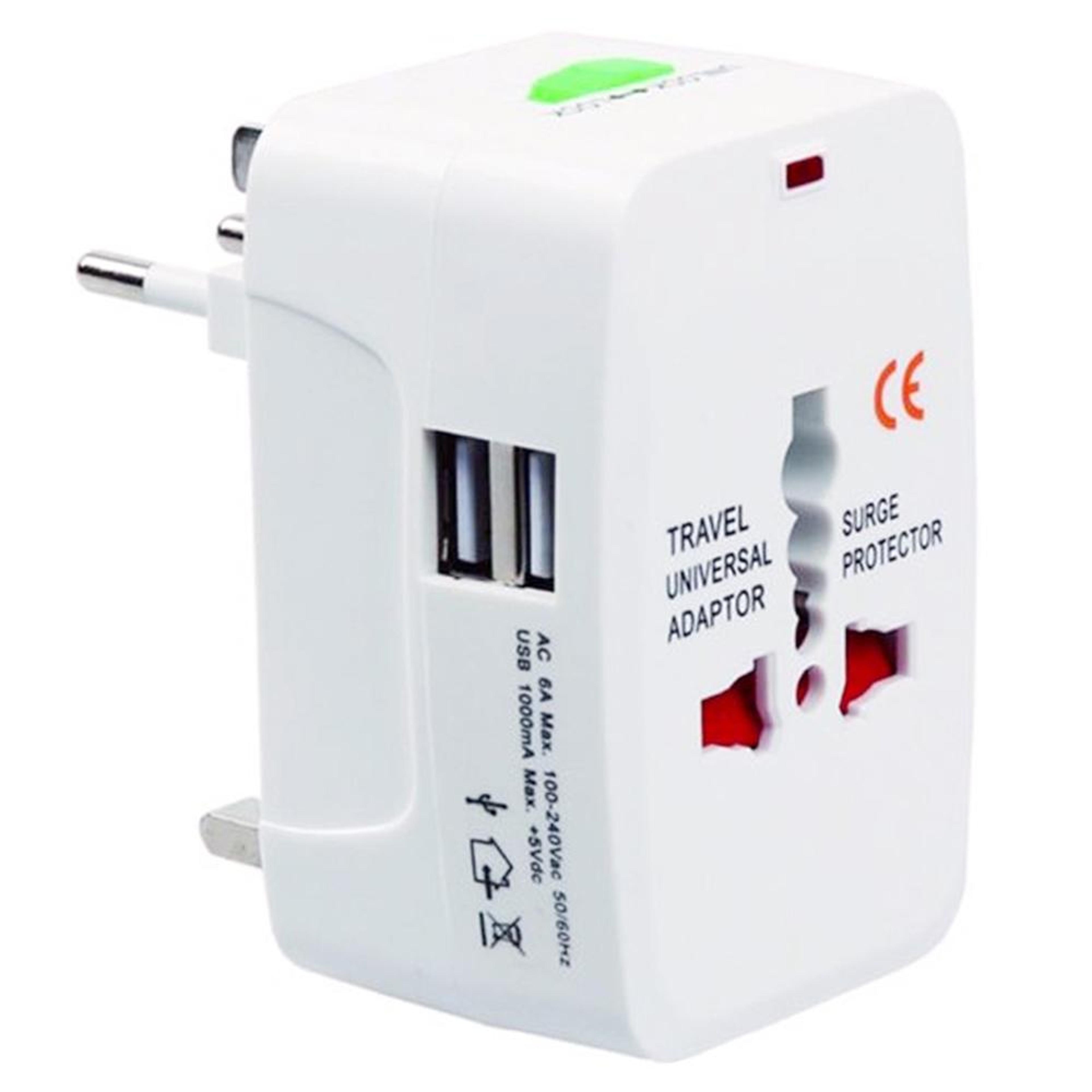 universal travel adapter with dual usb charging ports for worldwide travel