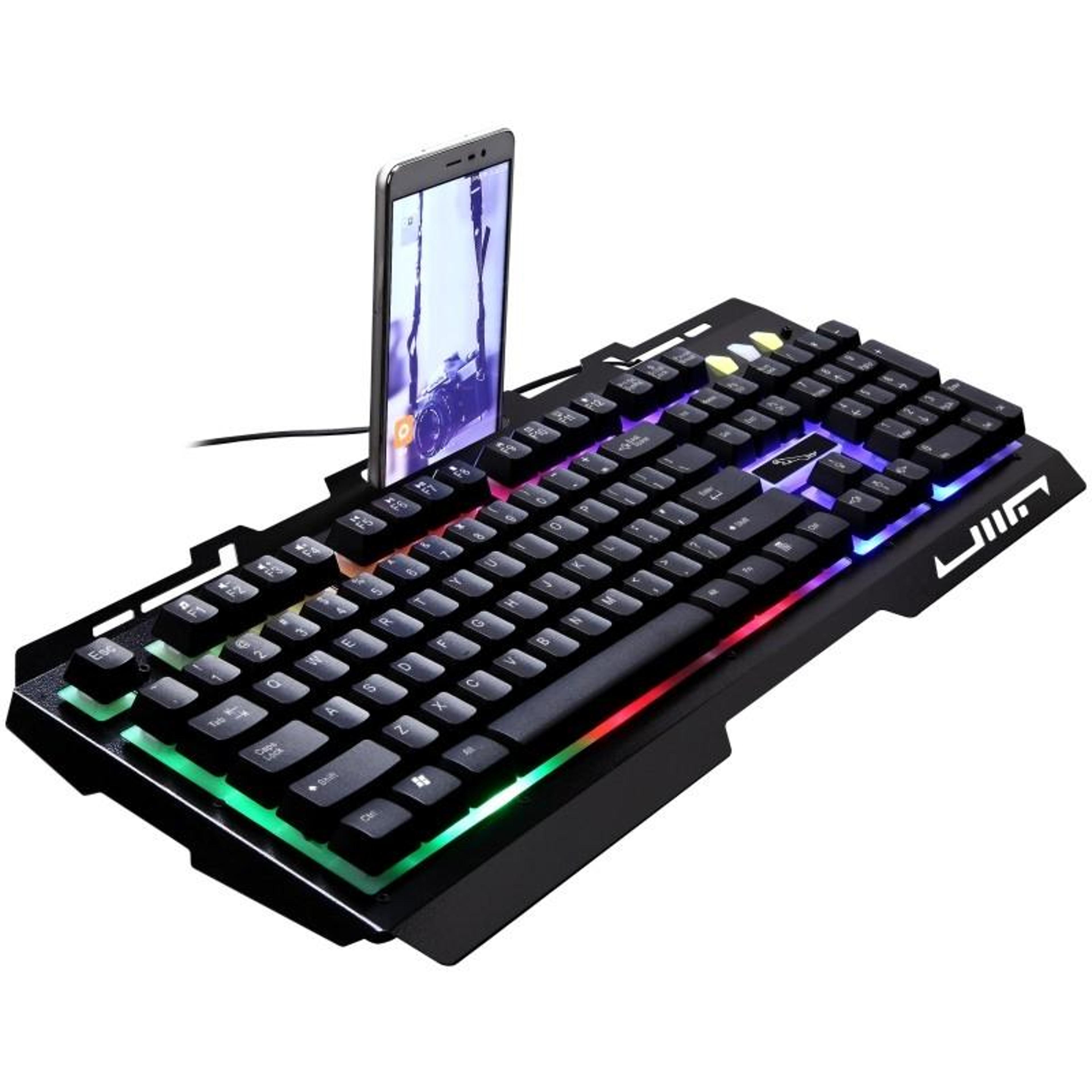 zgb g700 wired gaming keyboard with phone holder, mechanical feel keys & rgb backlight