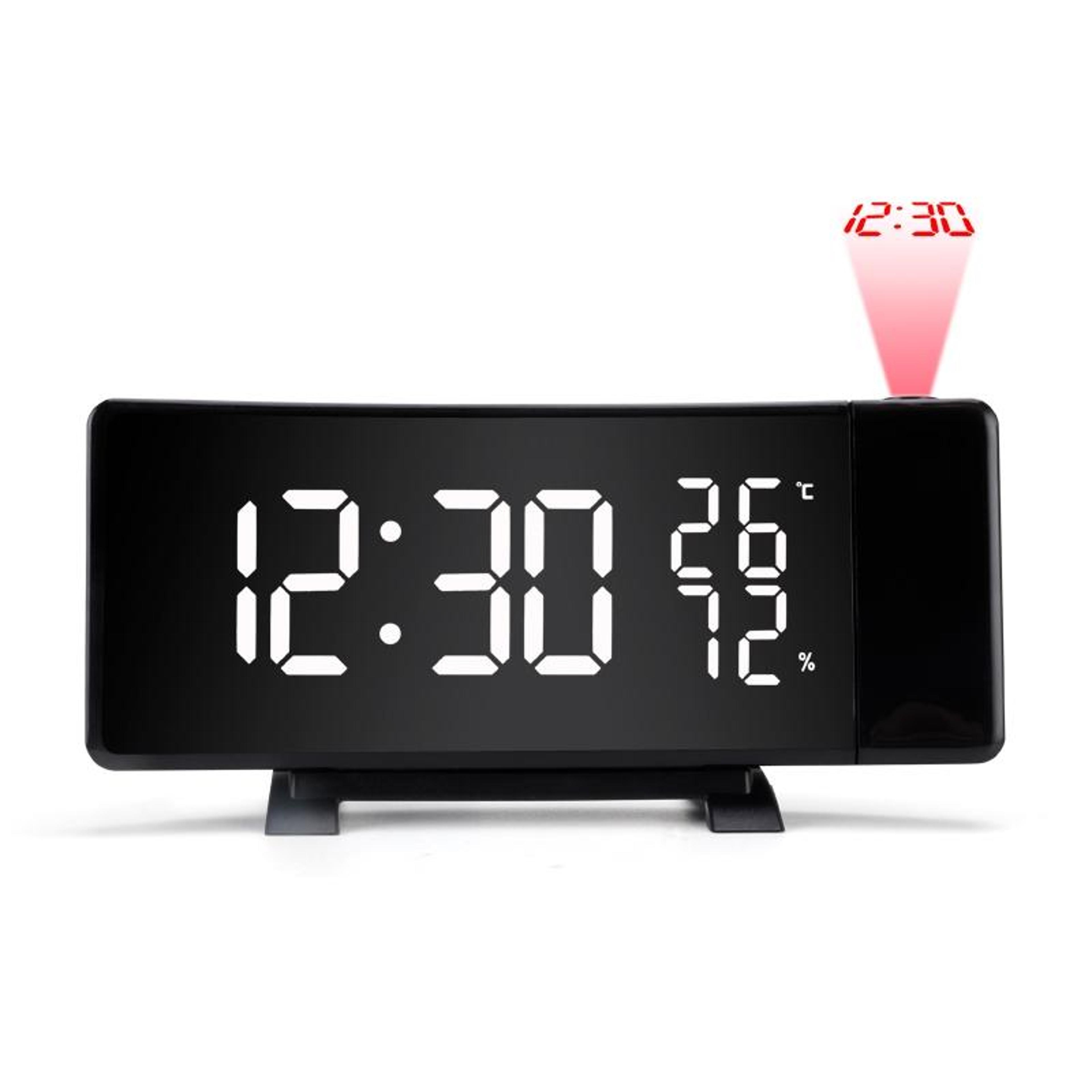 smart projection alarm clock with fm radio, temperature & humidity display