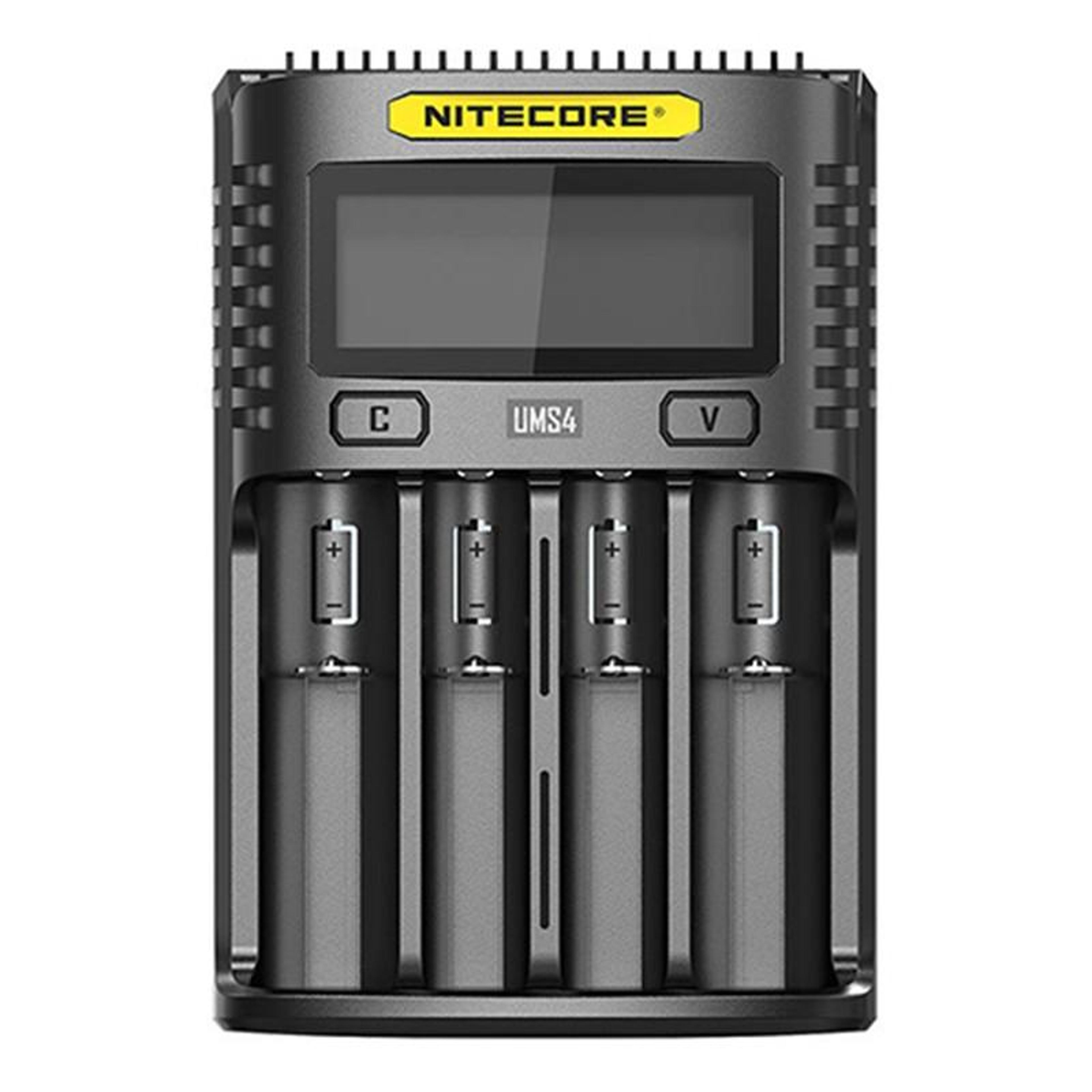 nitecore um4 smart 4-slot battery charger with lcd display & battery health monitoring