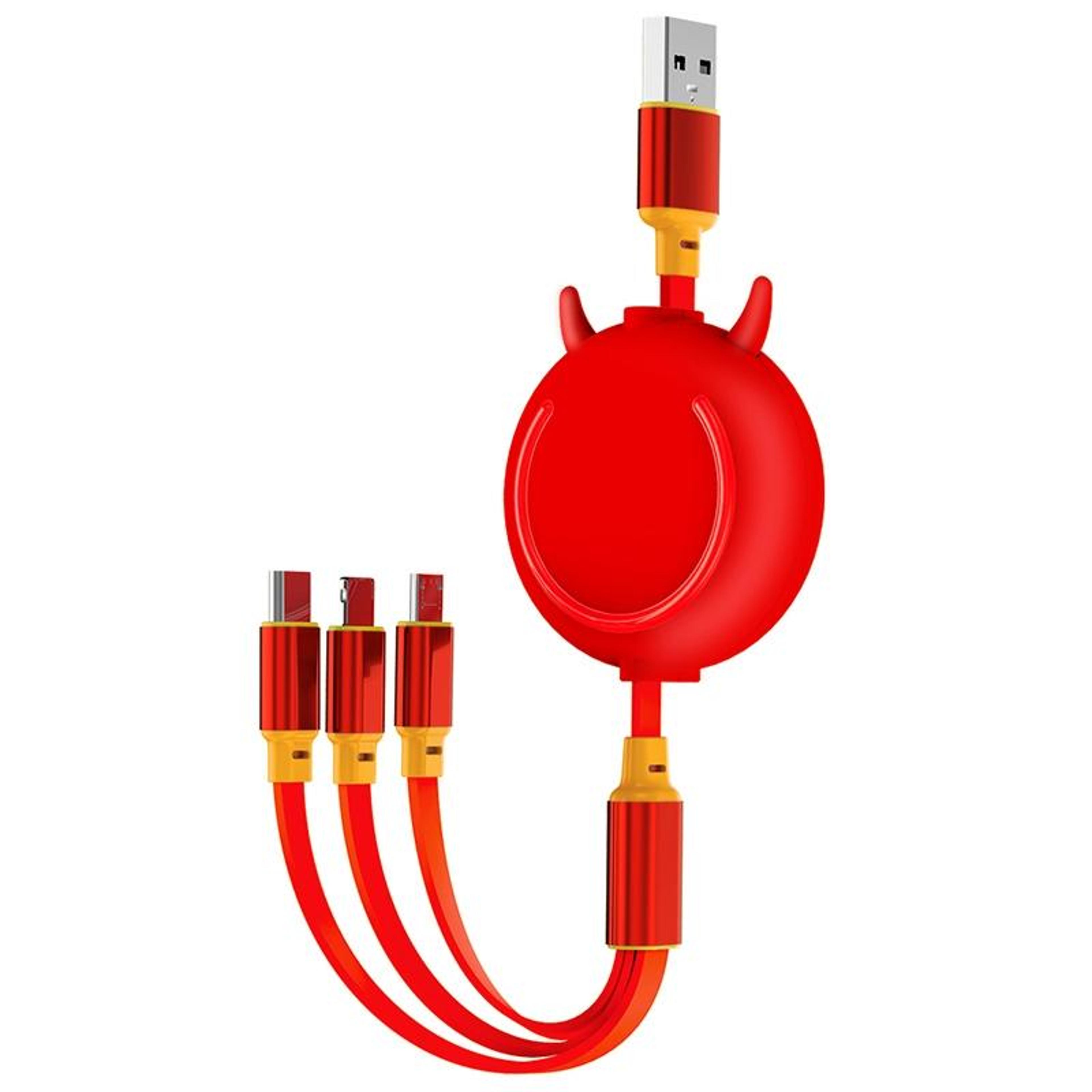 3 in 1 retractable fast charging cable 1.2m usb-c micro usb lightning charger