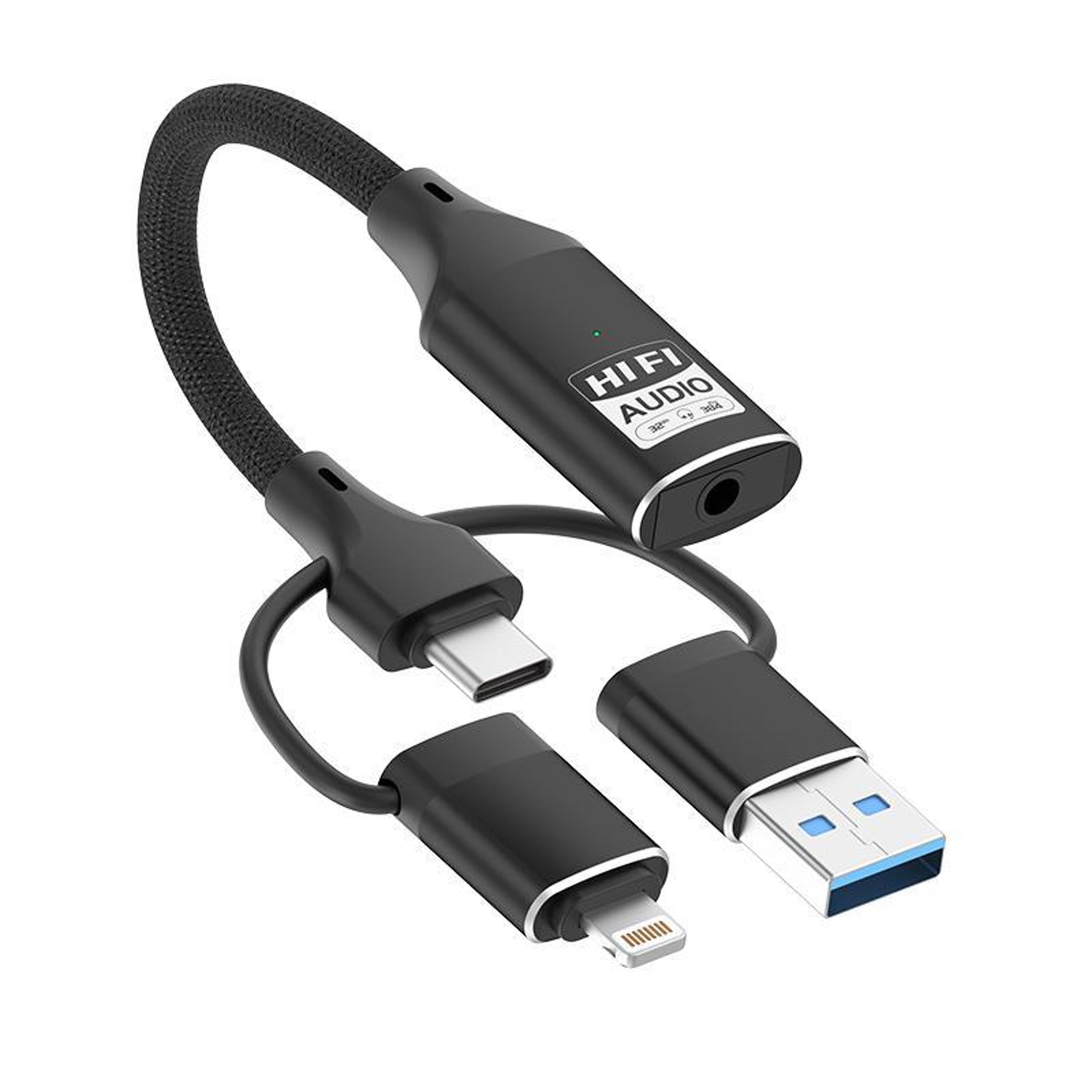 3-in-1 dac audio adapter external sound card for usb-c, lightning & usb devices