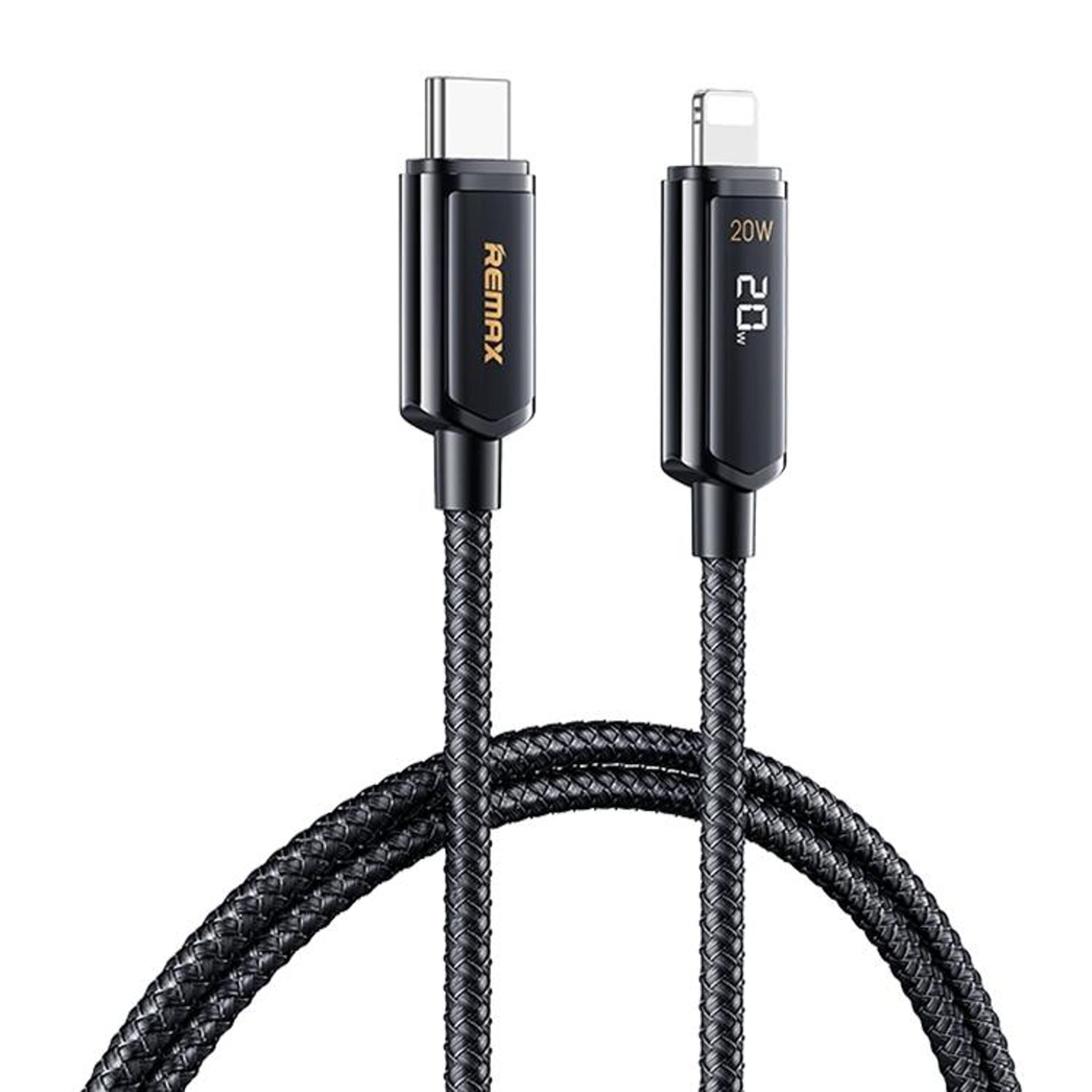 remax rc-128i 20w fast charging usb-c to lightning cable with digital display & braided design