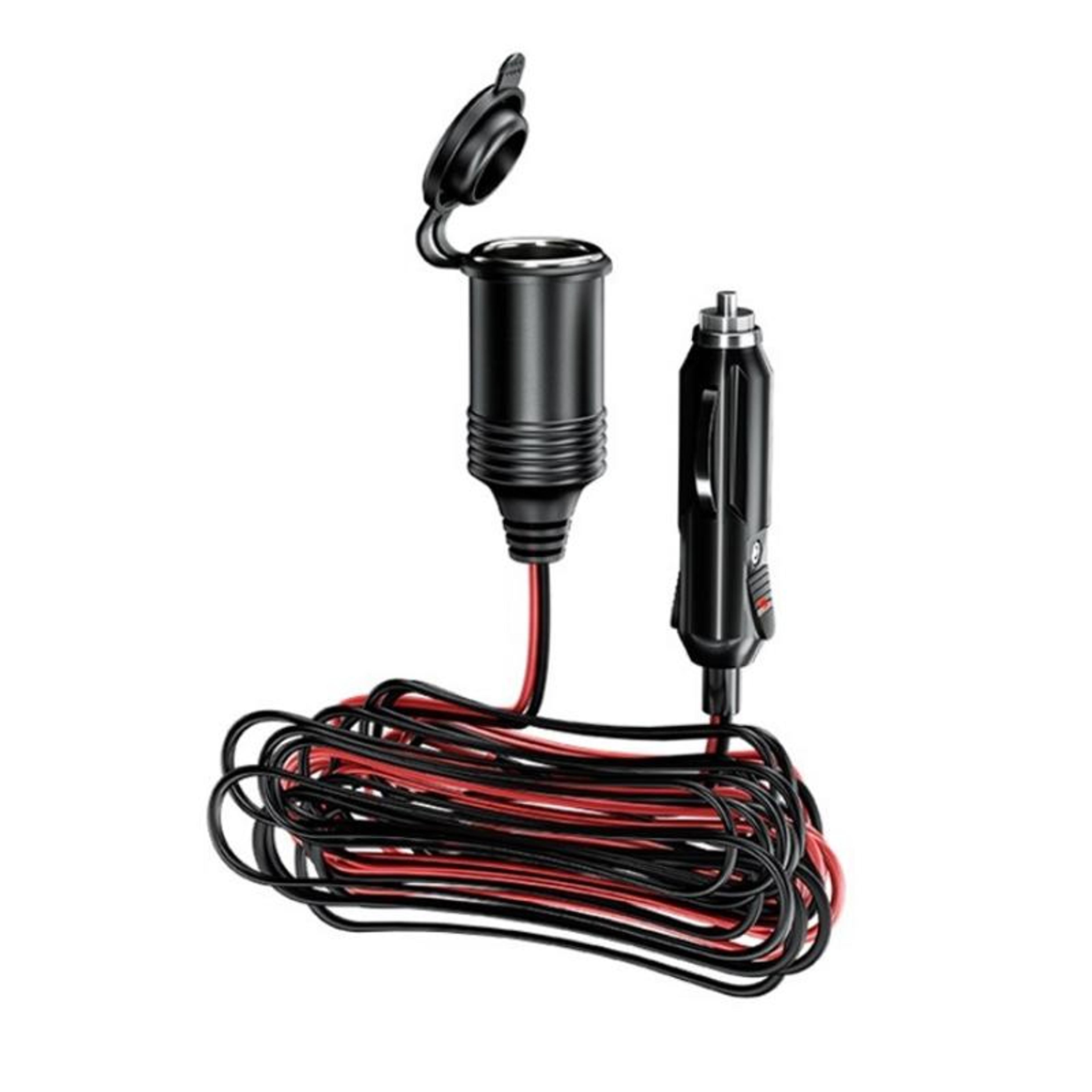12v/24v cigarette lighter socket extension cable with battery clips & replaceable fuse (4m)