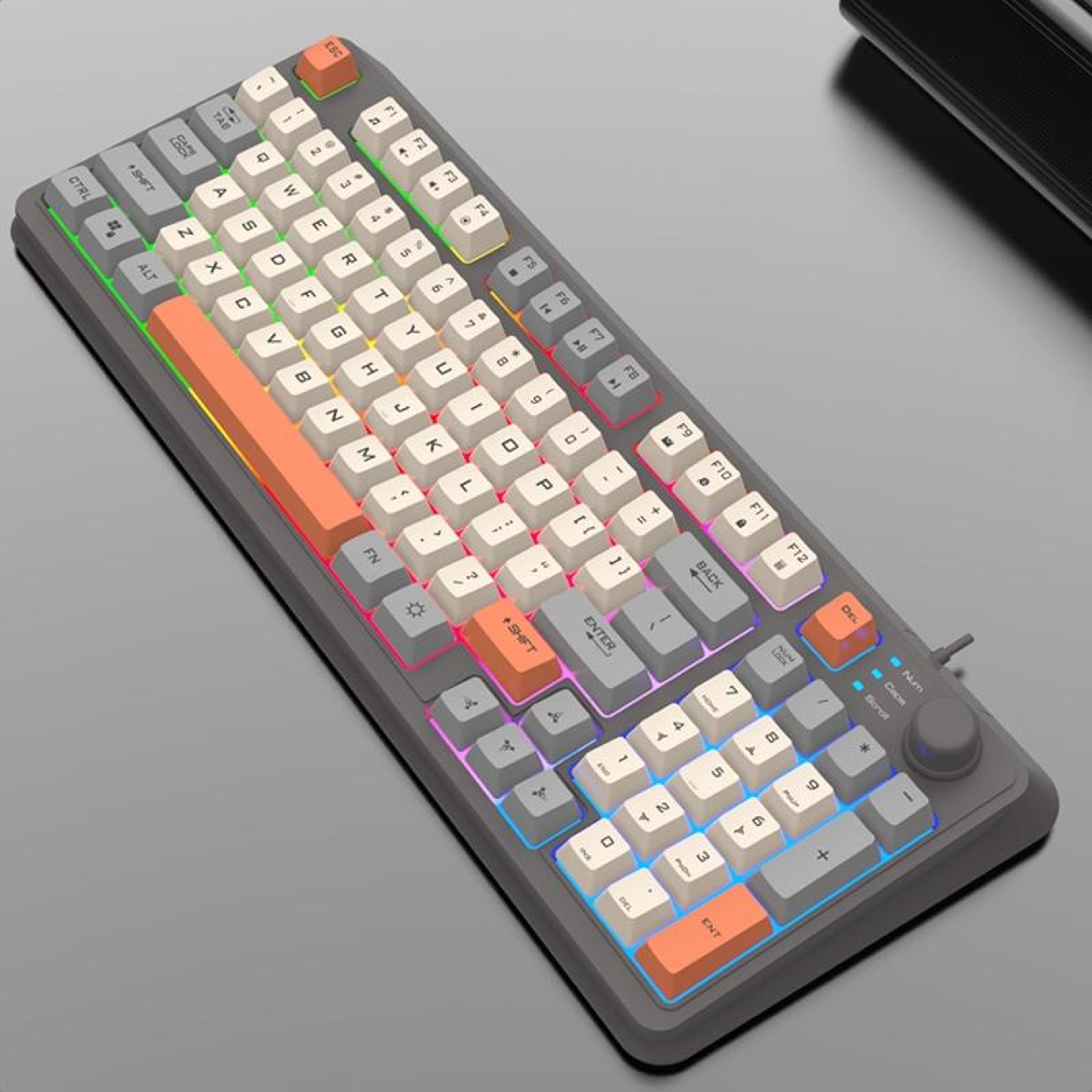xunfox k82 wired gaming keyboard with rainbow backlight & compact 94-key mechanical feel design