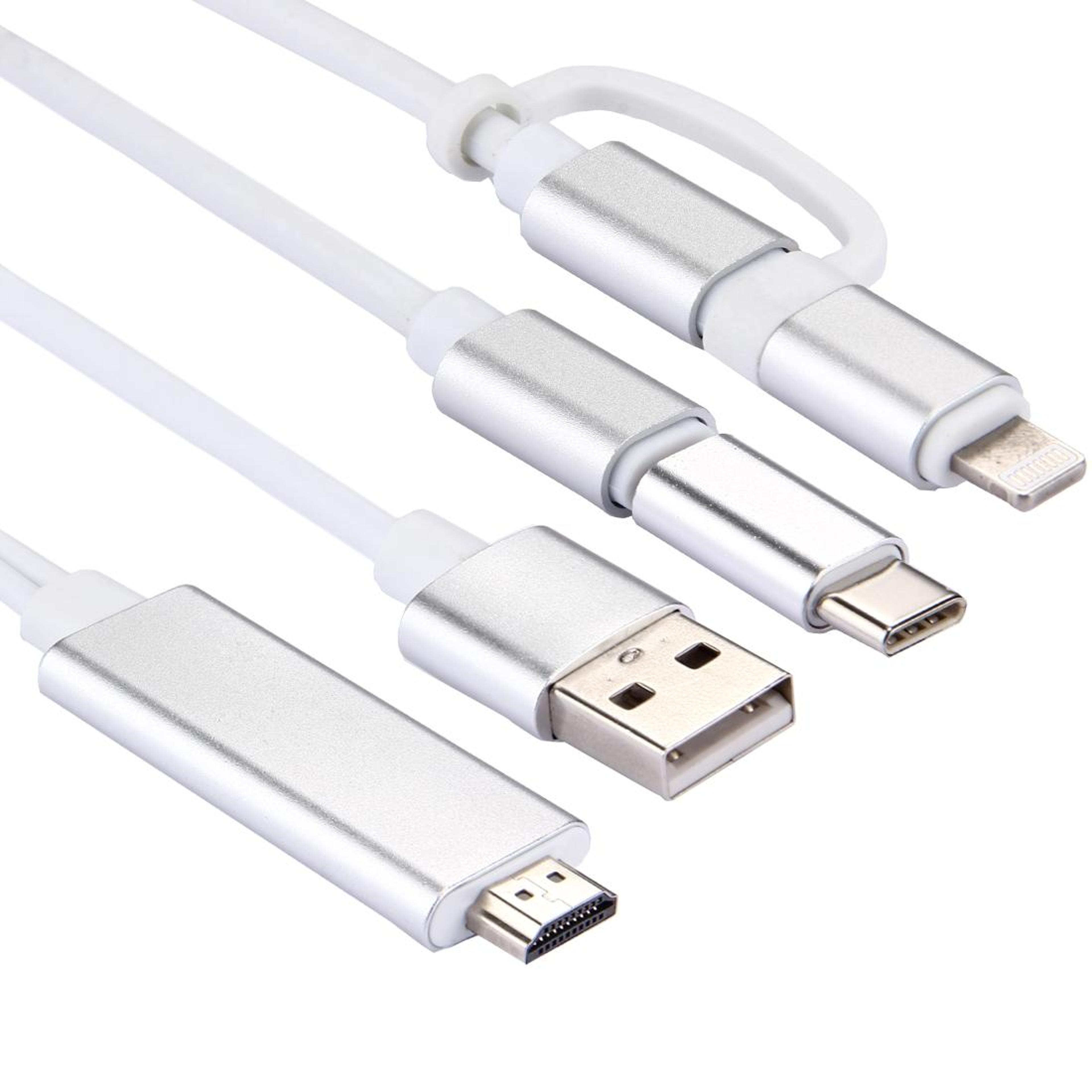 3-in-1 phone to tv hdmi adapter cable 1080p for iphone, android & usb-c devices