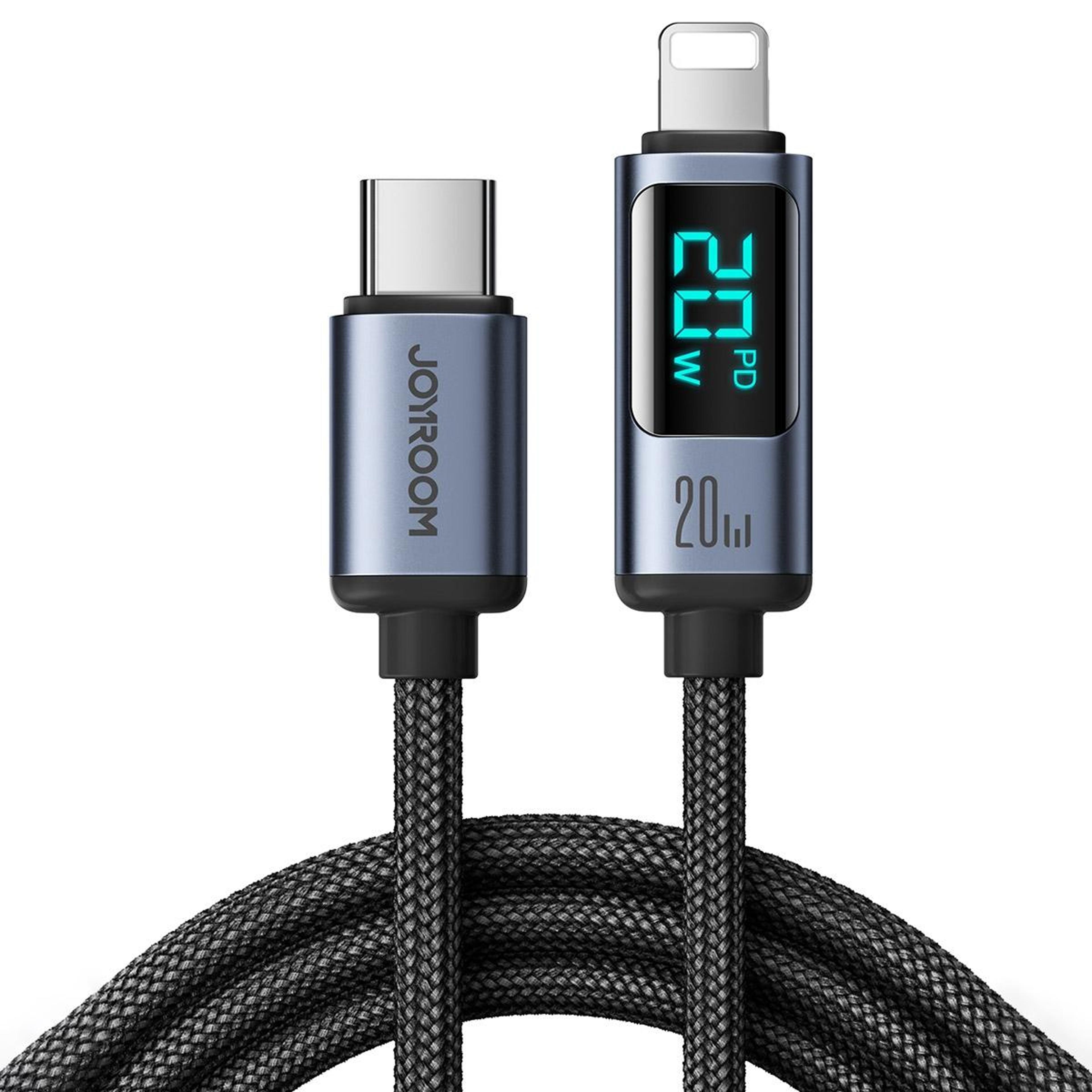 joyroom 20w usb-c to lightning fast charging cable with led digital display 1.2m