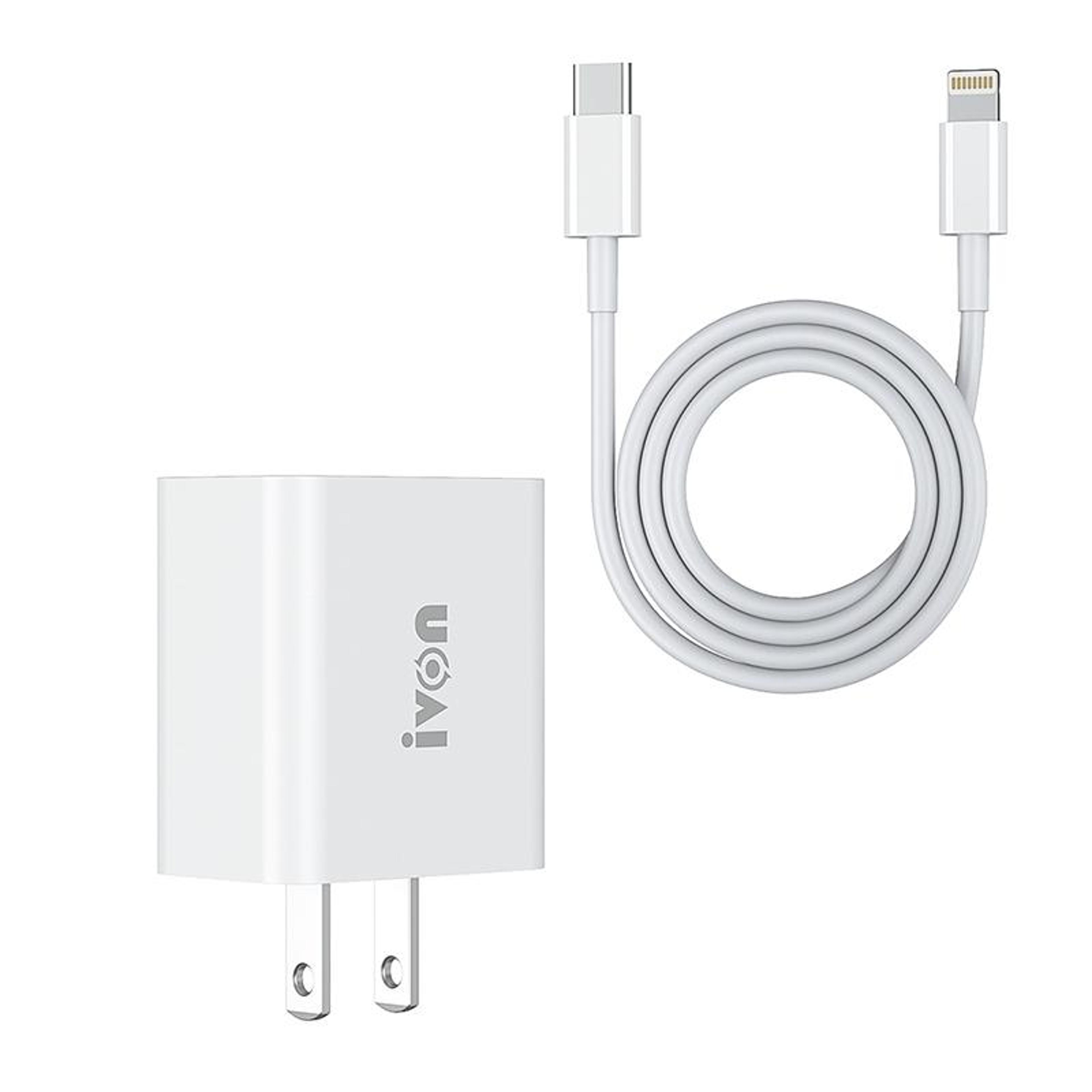 ivon ad48 18w pd fast charger set with usb-c to lightning cable for iphone fast charging