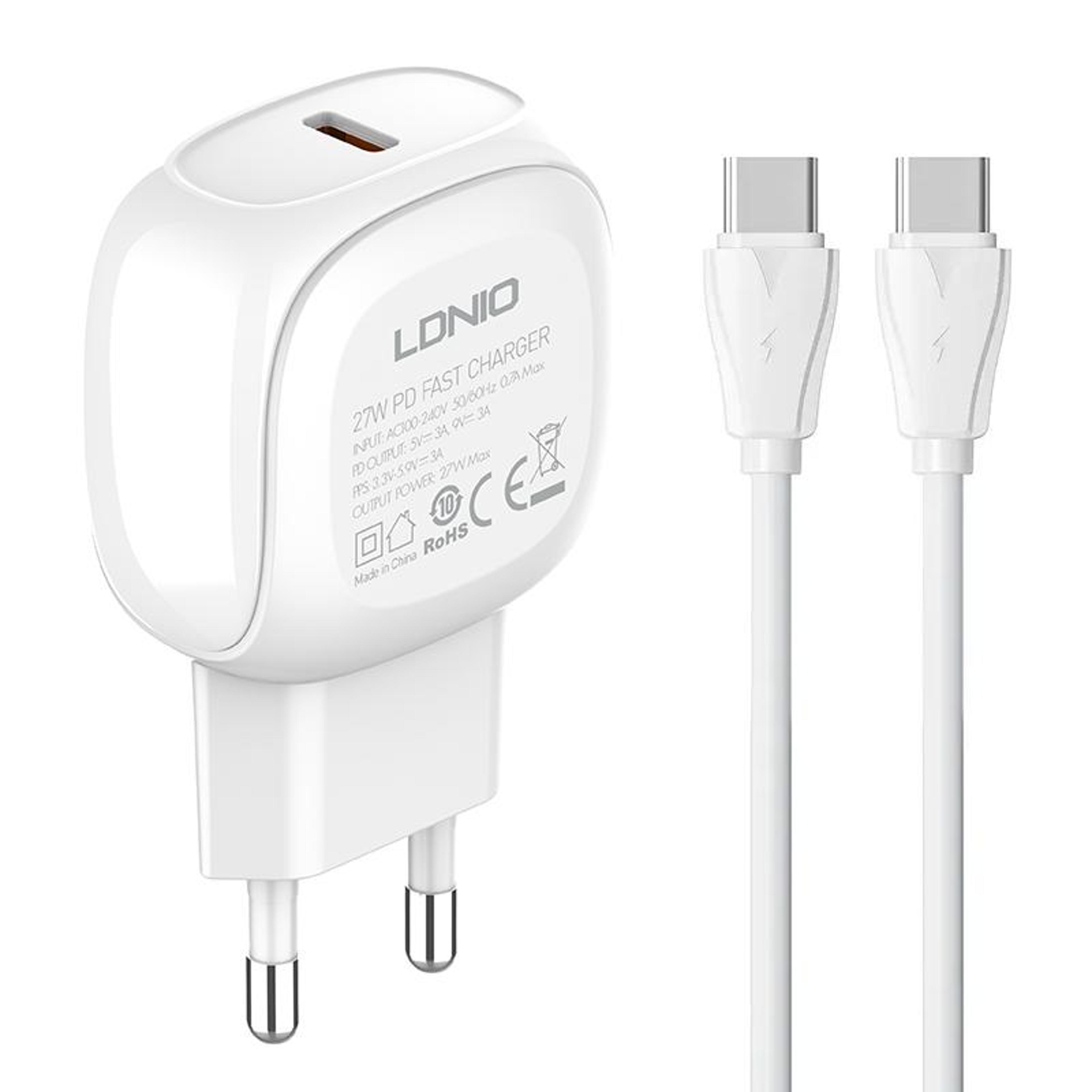 ldnio a1206c 27w pd fast charging usb-c wall charger with type-c cable