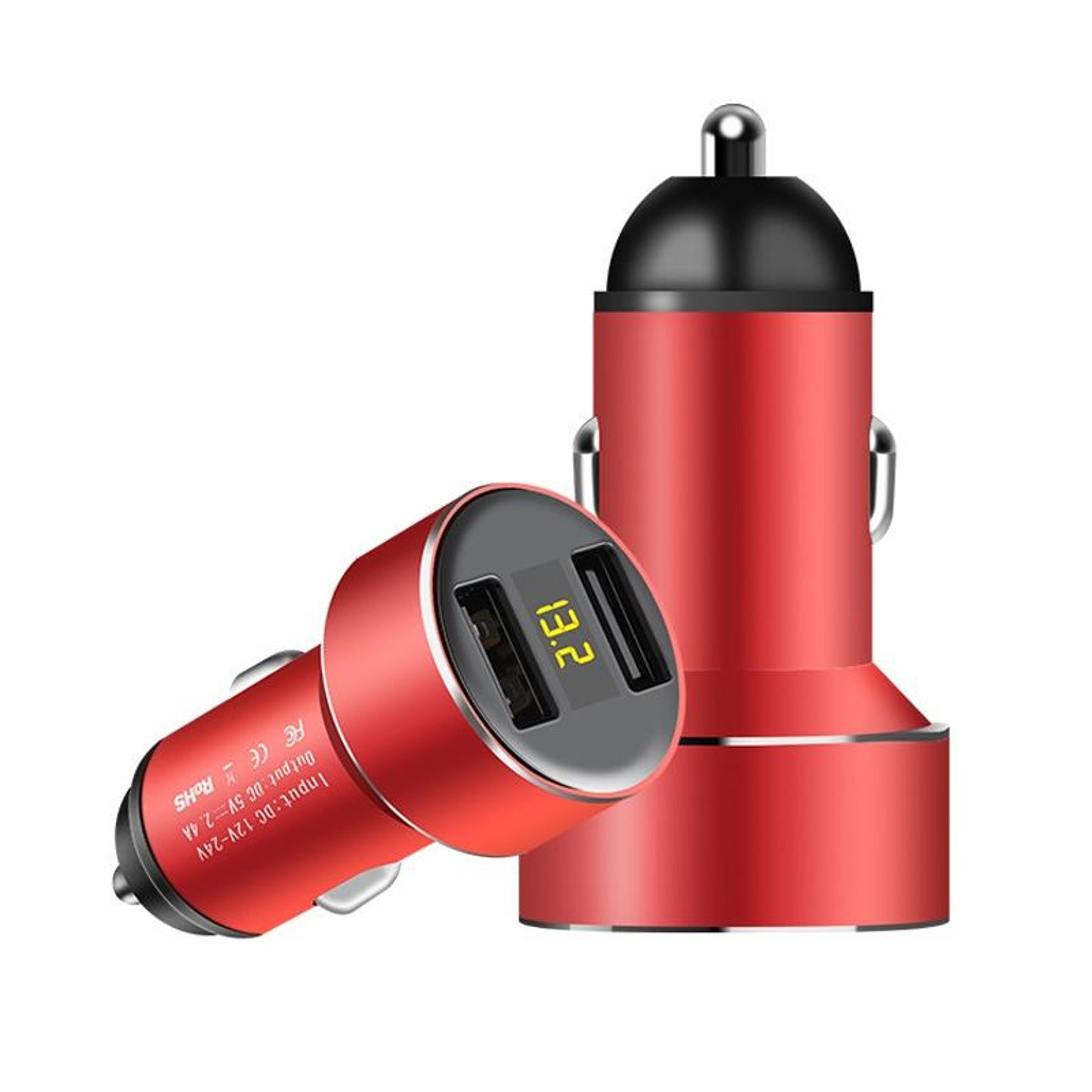 mini dual usb digital display car charger 12v24v fast charging adapter red