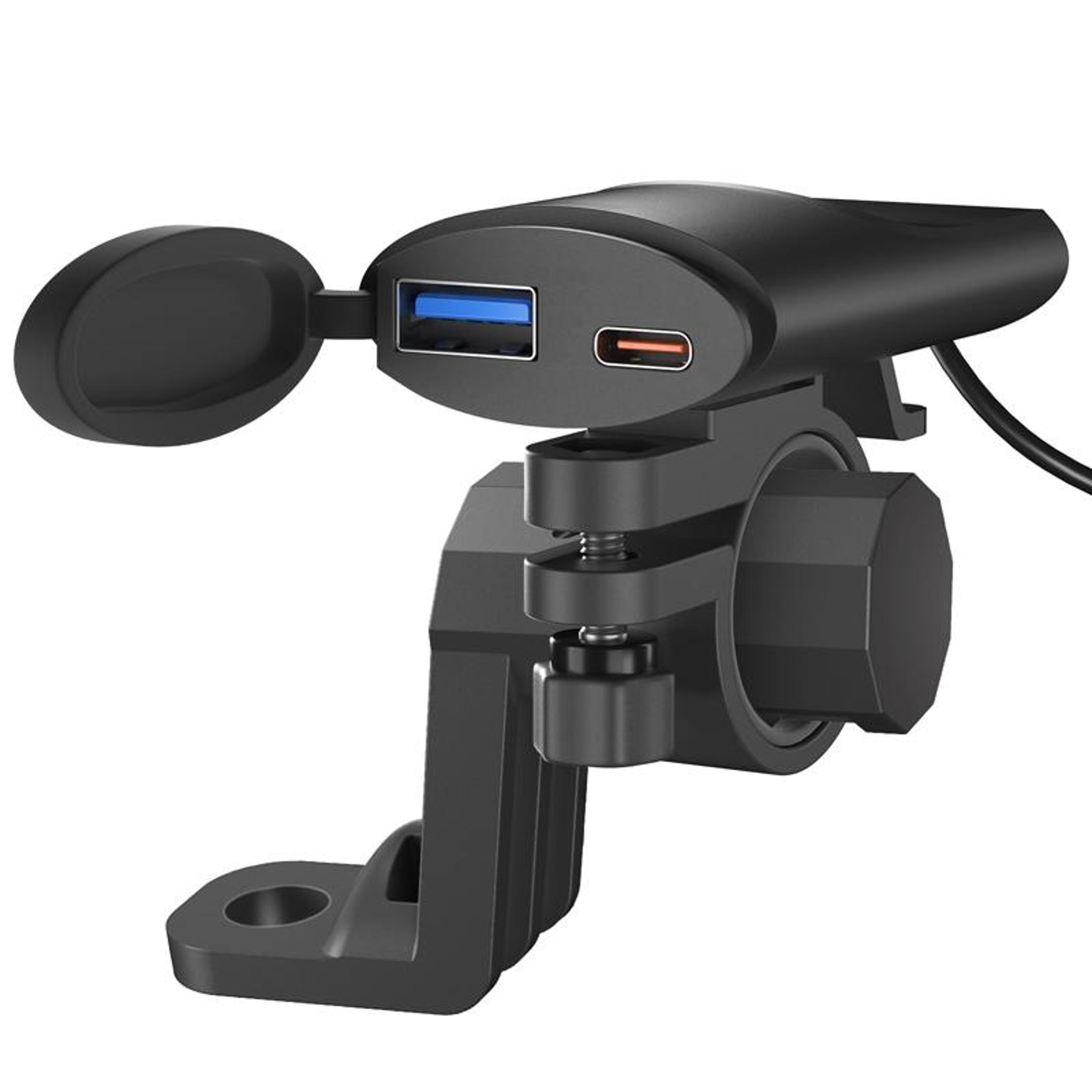 waterproof motorcycle usb-c pd fast charging phone charger dual port mirror mount charger