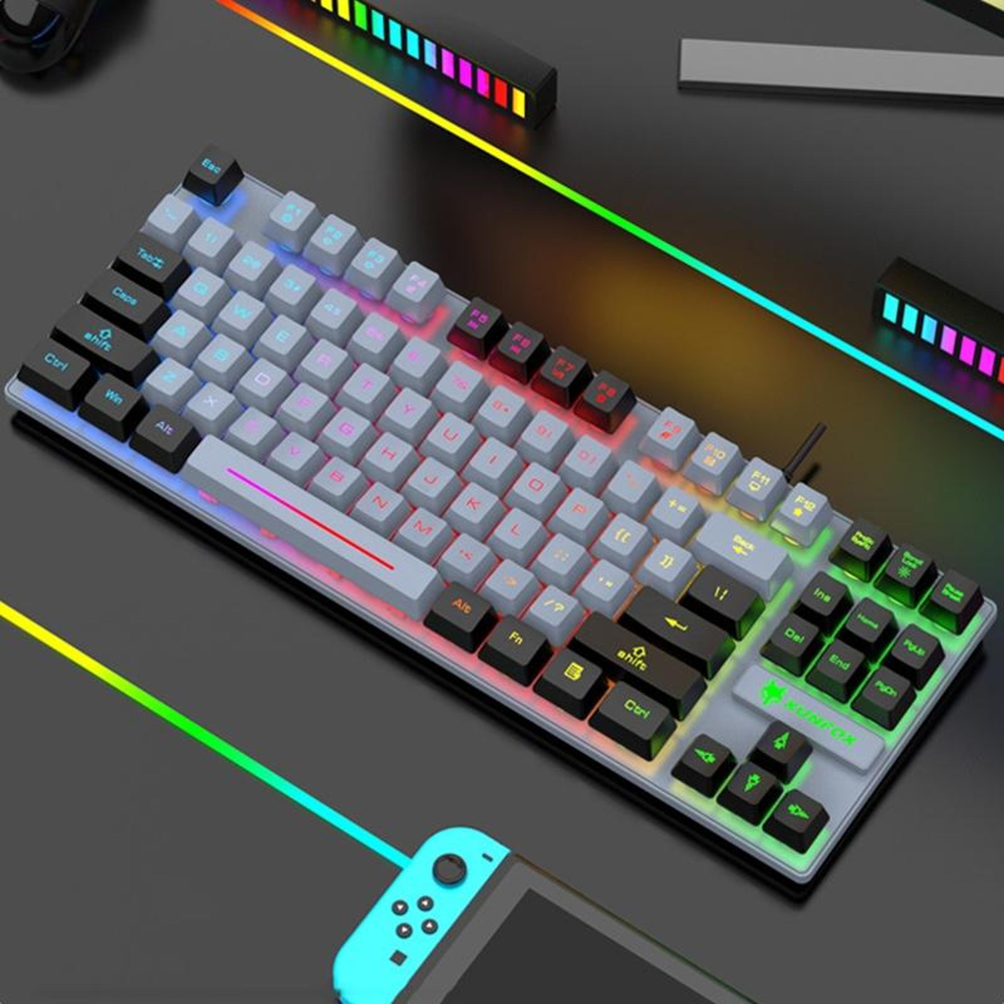 xunfox k10 87-key gaming keyboard with rainbow backlight and mechanical feel