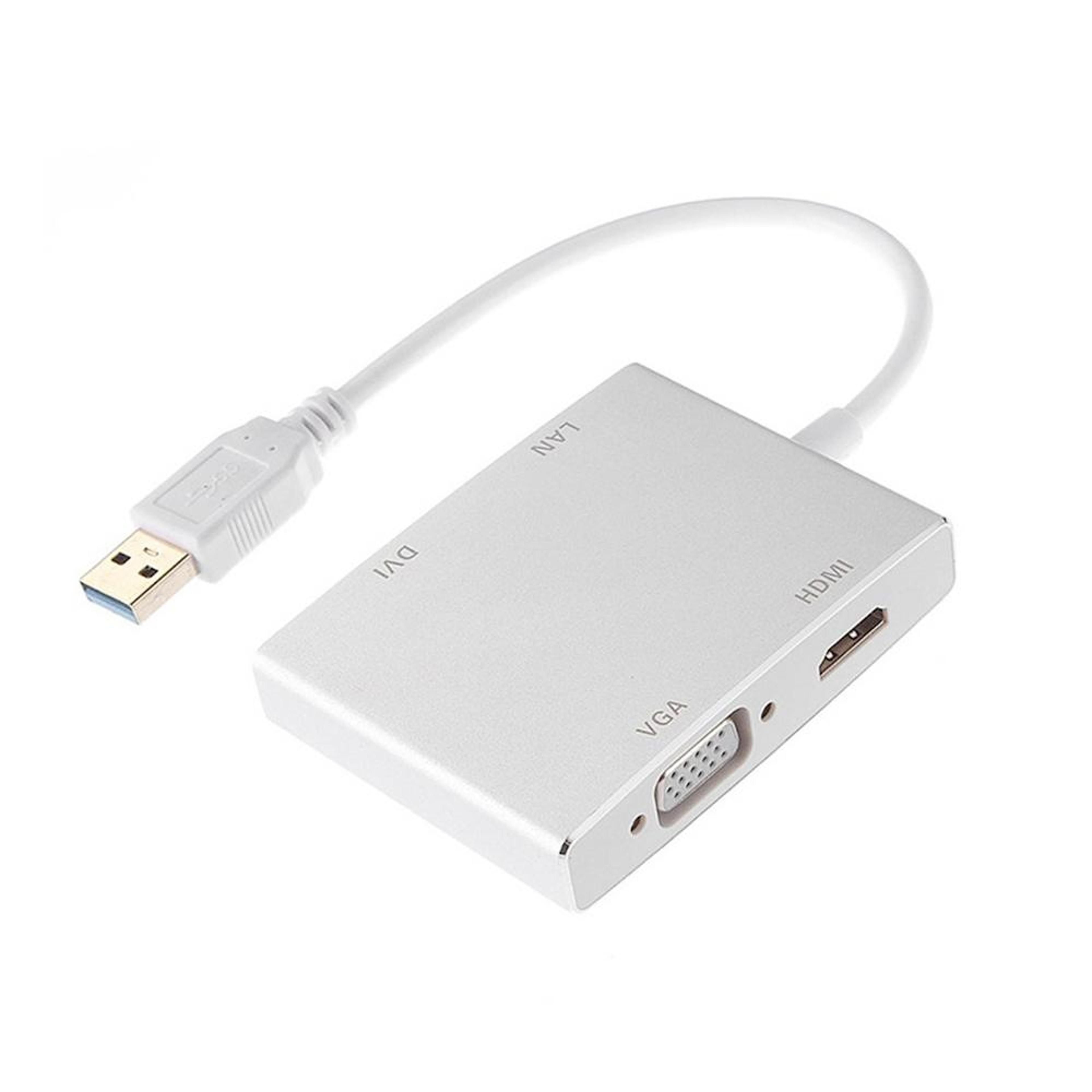 4-in-1 usb 3.0 display & ethernet adapter hub with hdmi, vga, dvi and rj45