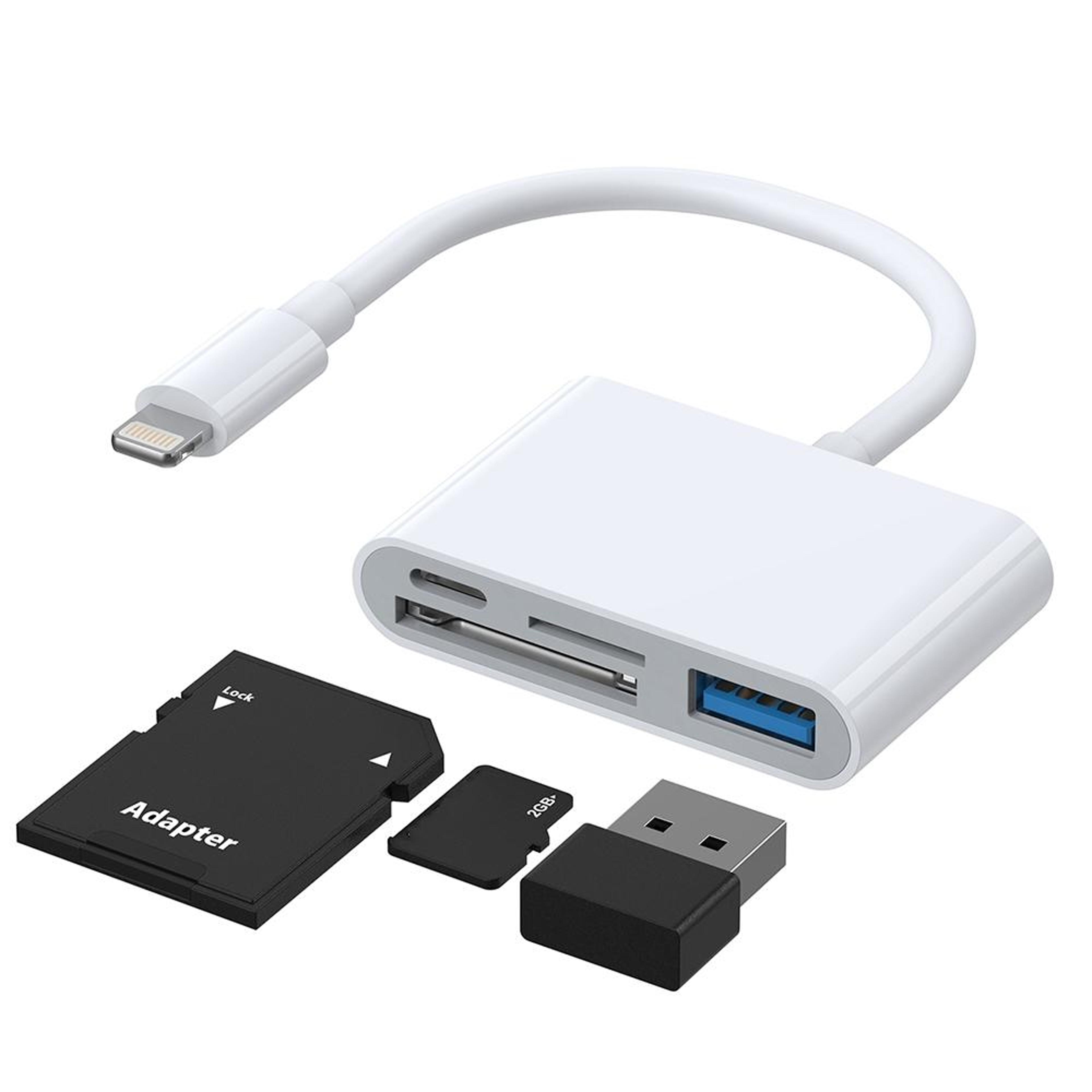 joyroom 4-in-1 lightning sd & tf card reader otg adapter with usb and charging port