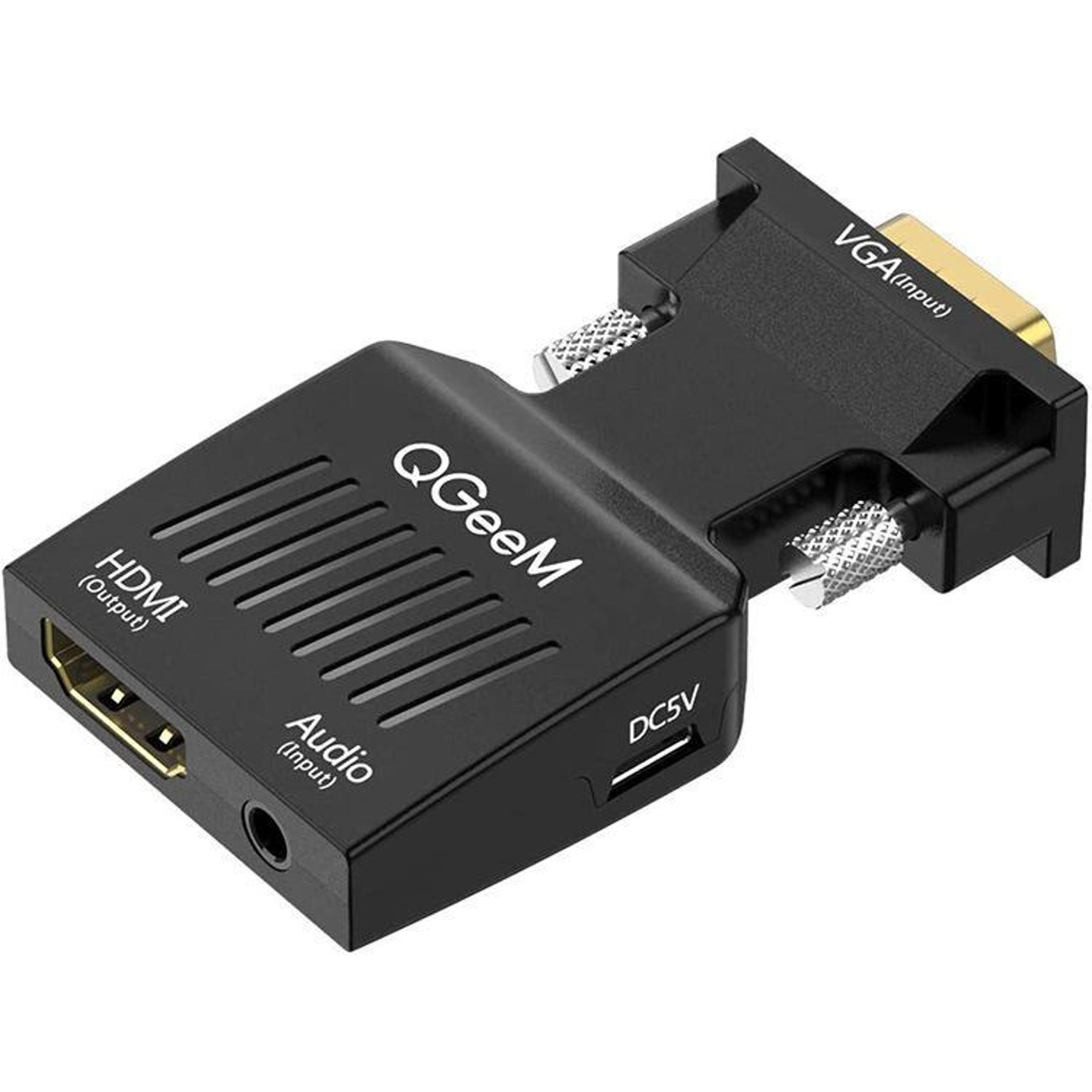 qgeem 1080p vga to hdmi adapter with audio & usb power for monitor, tv & projector