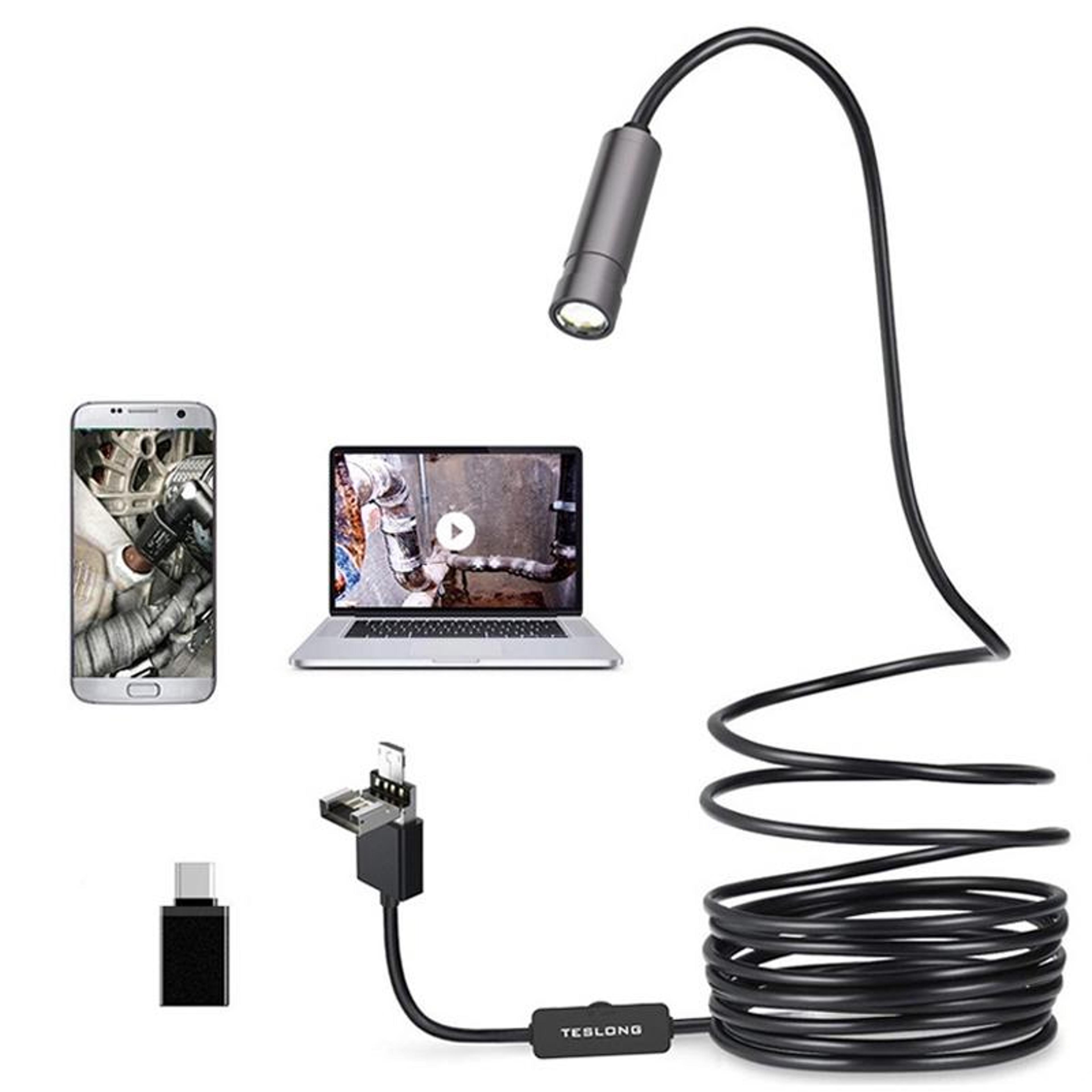 teslong ntc125 5m usb borescope camera with auto focus for auto repair & pipe inspection