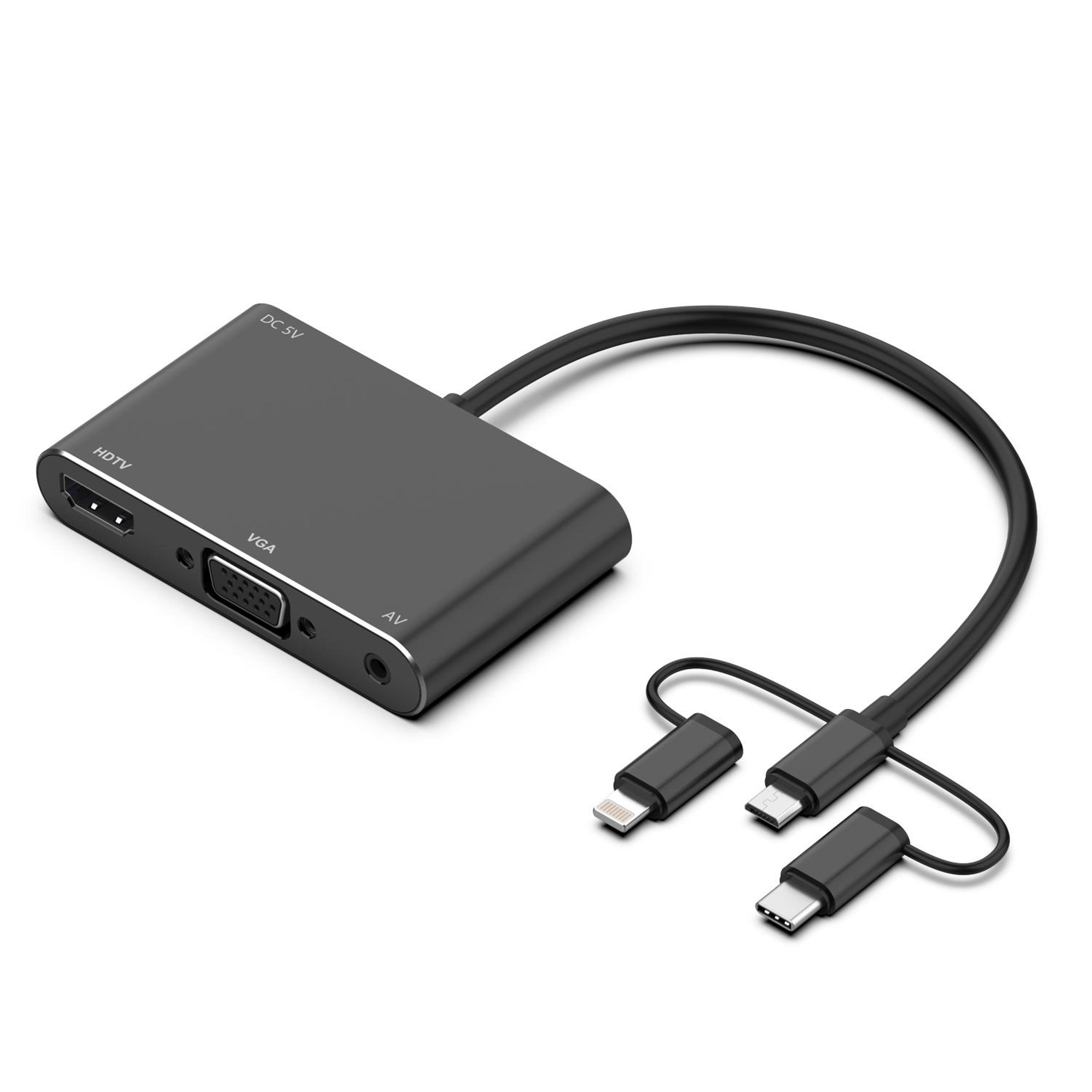 3-in-1 phone to tv adapter cable 2k hdmi vga display converter for iphone android usb-c