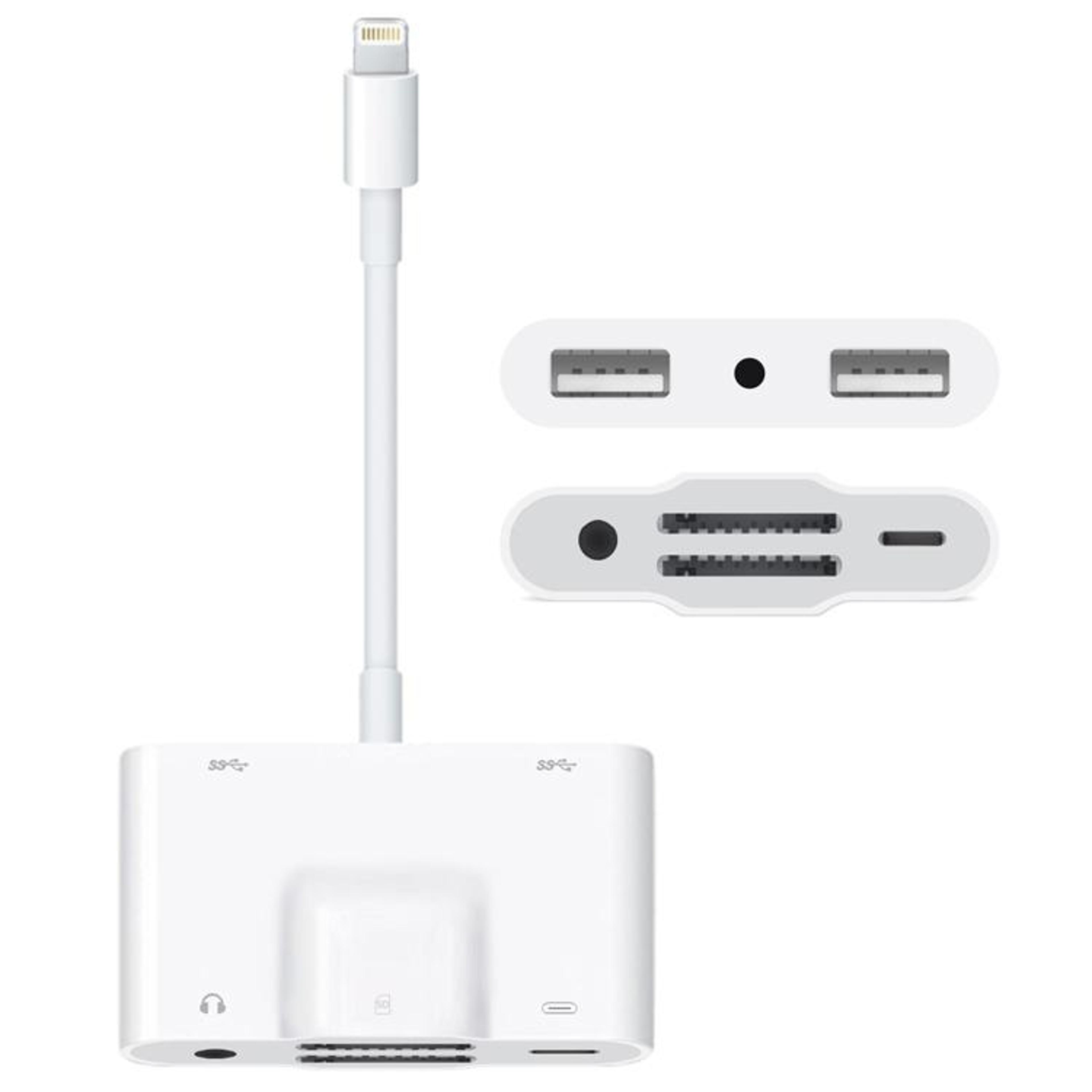 6-in-1 lightning camera adapter with dual usb, sd card reader & audio charging hub for iphone and ipad