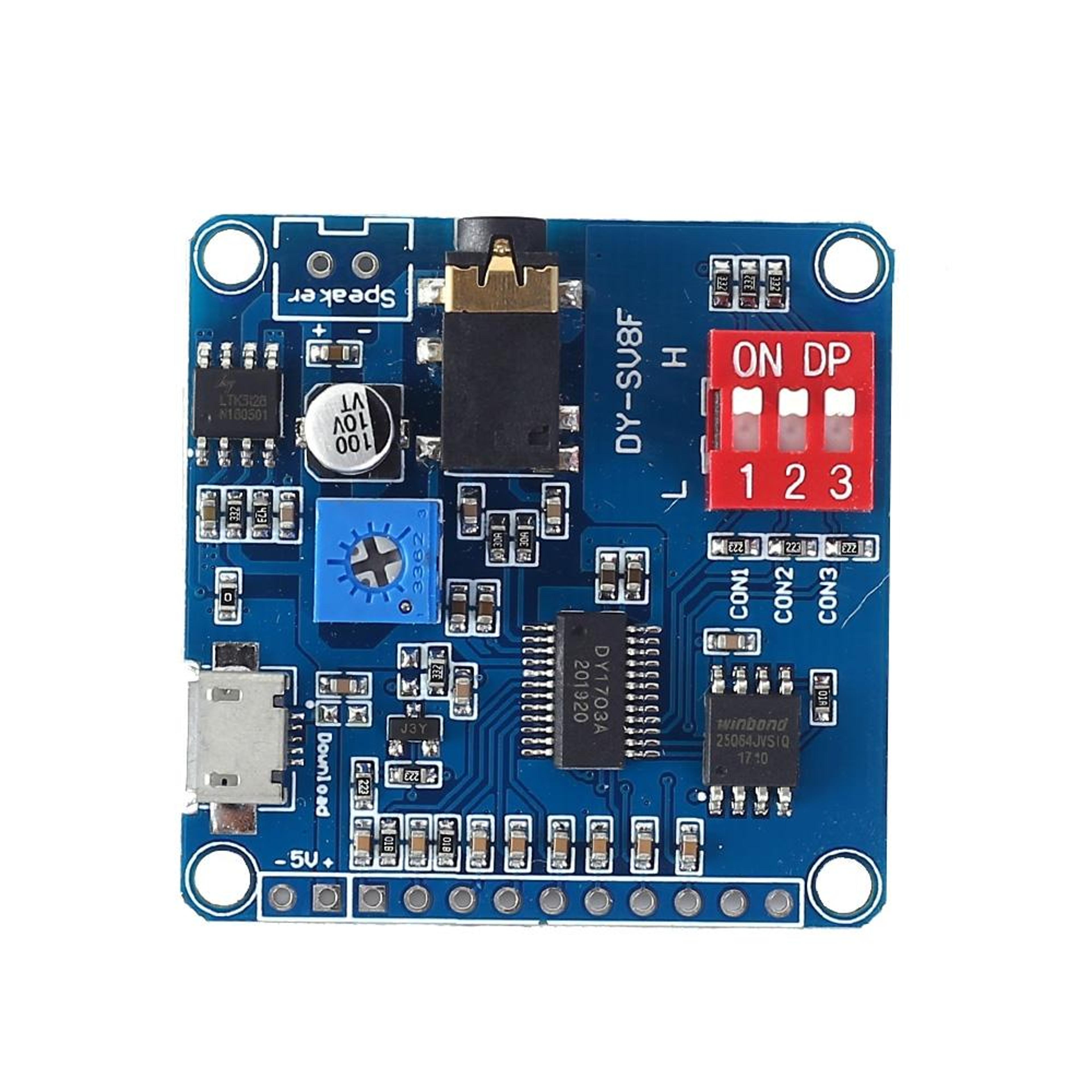 smart uart mp3 voice playback module with 8mb storage & 5w amplifier board