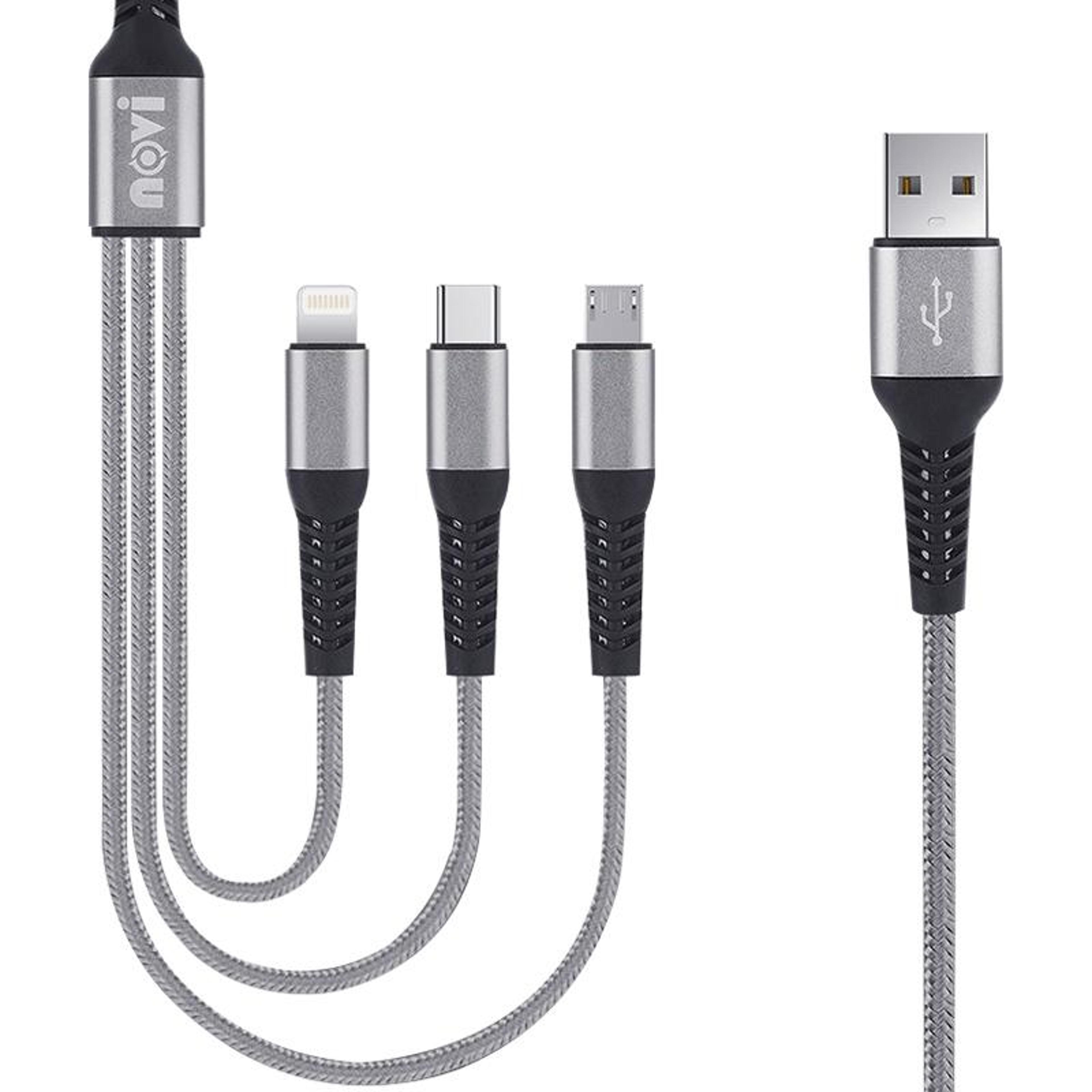 3-in-1 multi charging cable with type-c, lightning & micro usb 1.2m