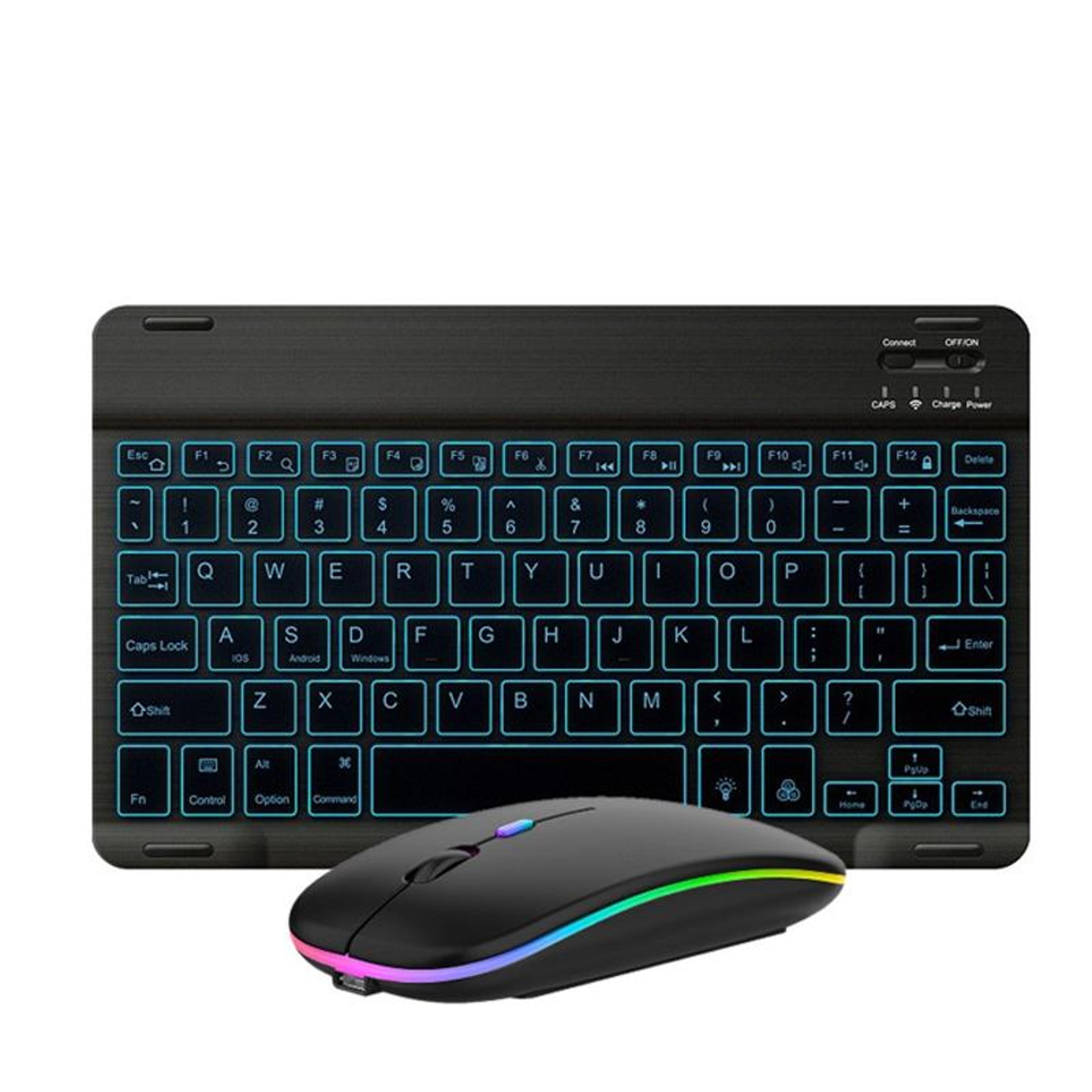 10-inch rgb backlit bluetooth keyboard and mouse set – portable wireless keyboard for tablet & phone
