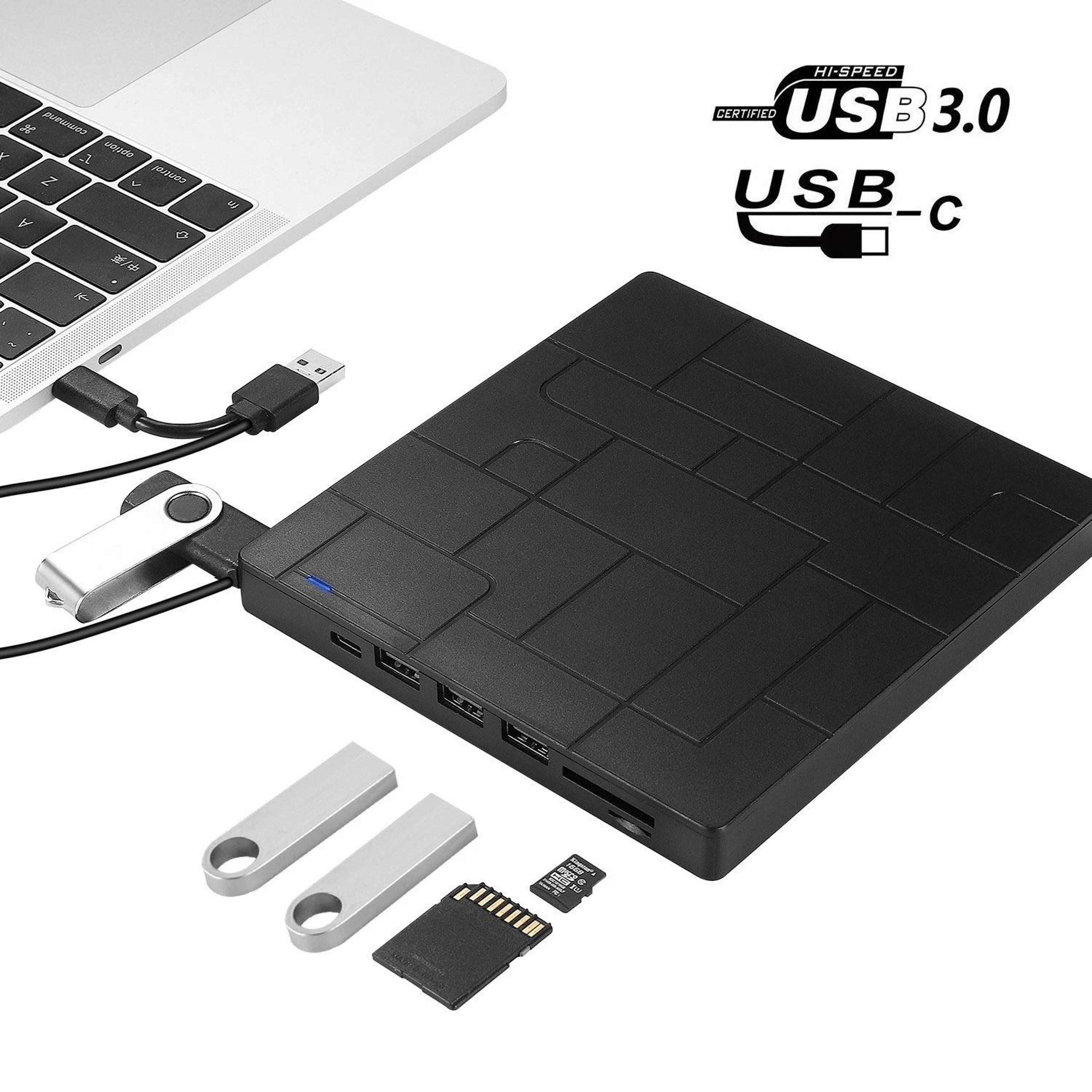 external usb 3.0 & type-c dvd/cd burner drive with multi-port hub