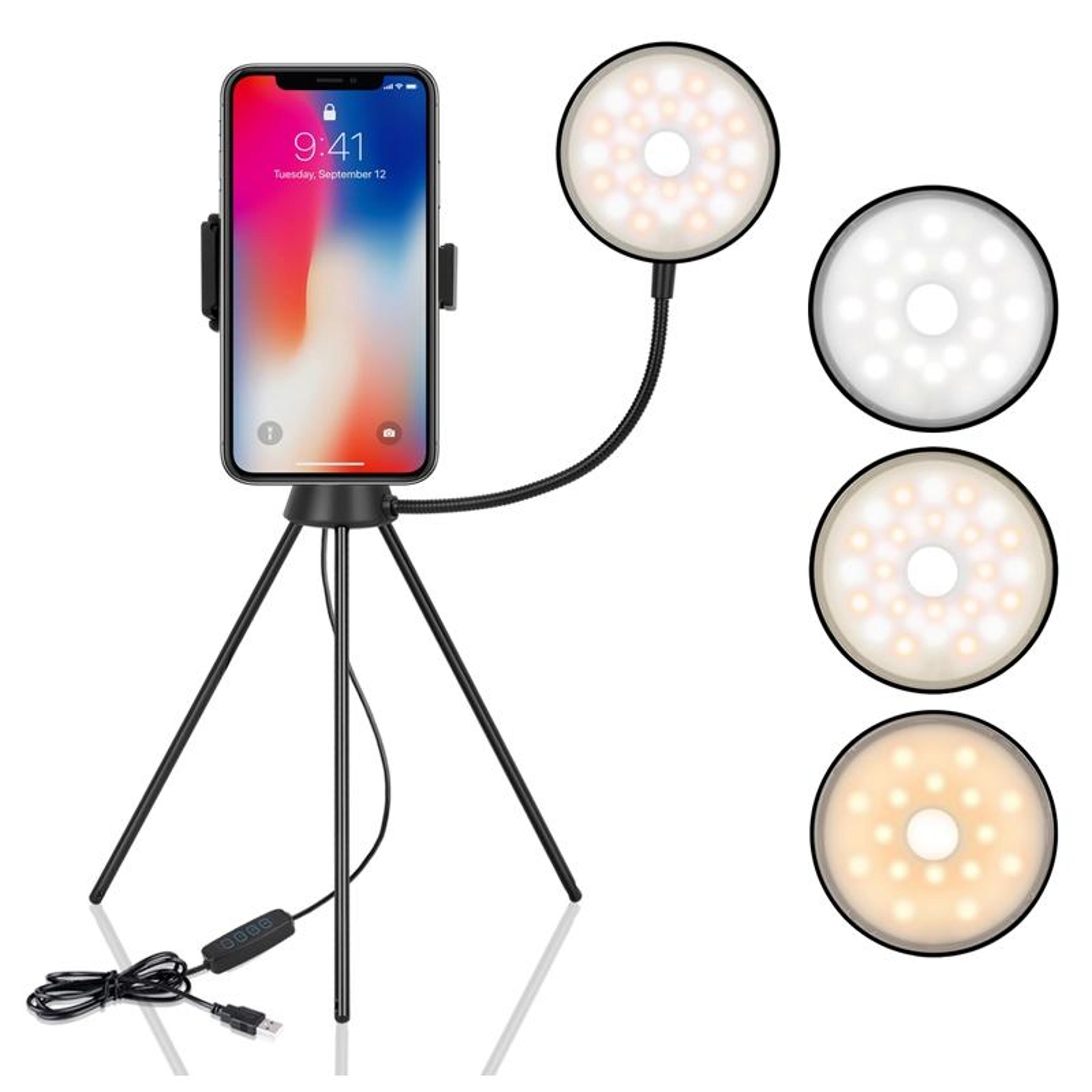 glowpro led selfie ring light with phone holder & tripod stand for makeup, streaming & video recording