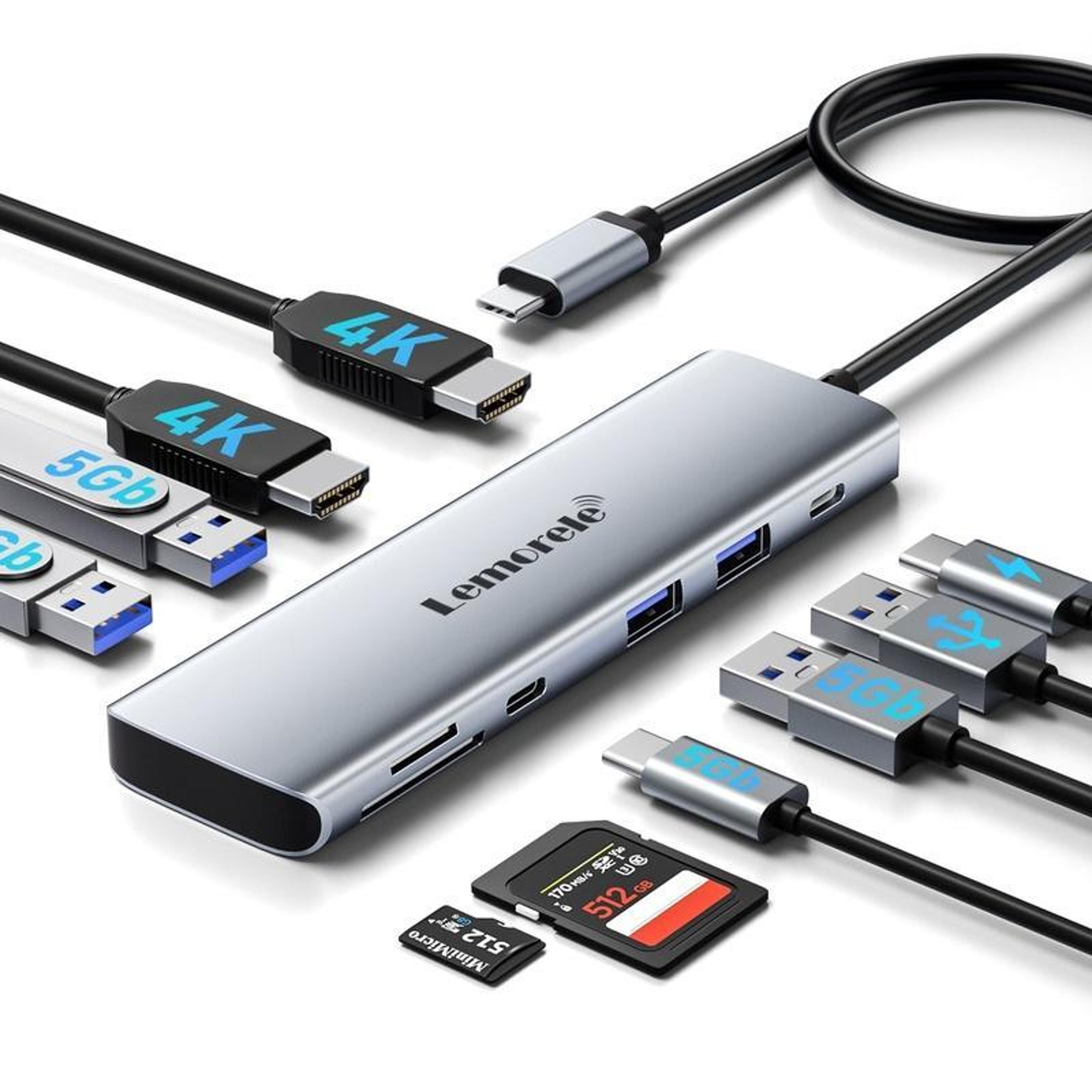 lemorele tc91 usb-c docking station triple display hub with gigabit ethernet & 100w pd charging