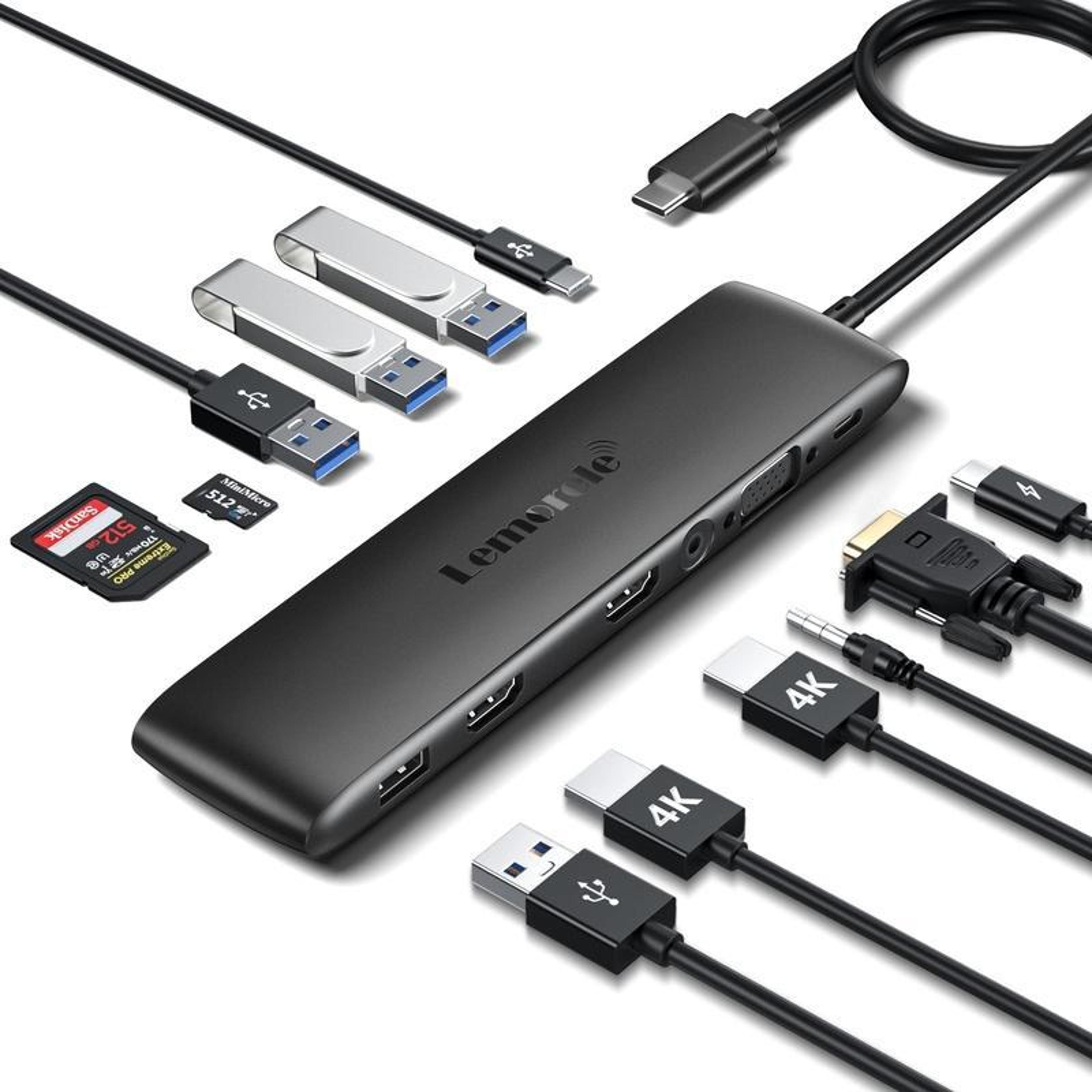 lemorele 12-in-1 usb-c docking station with 4k hdmi, gigabit ethernet & pd fast charging