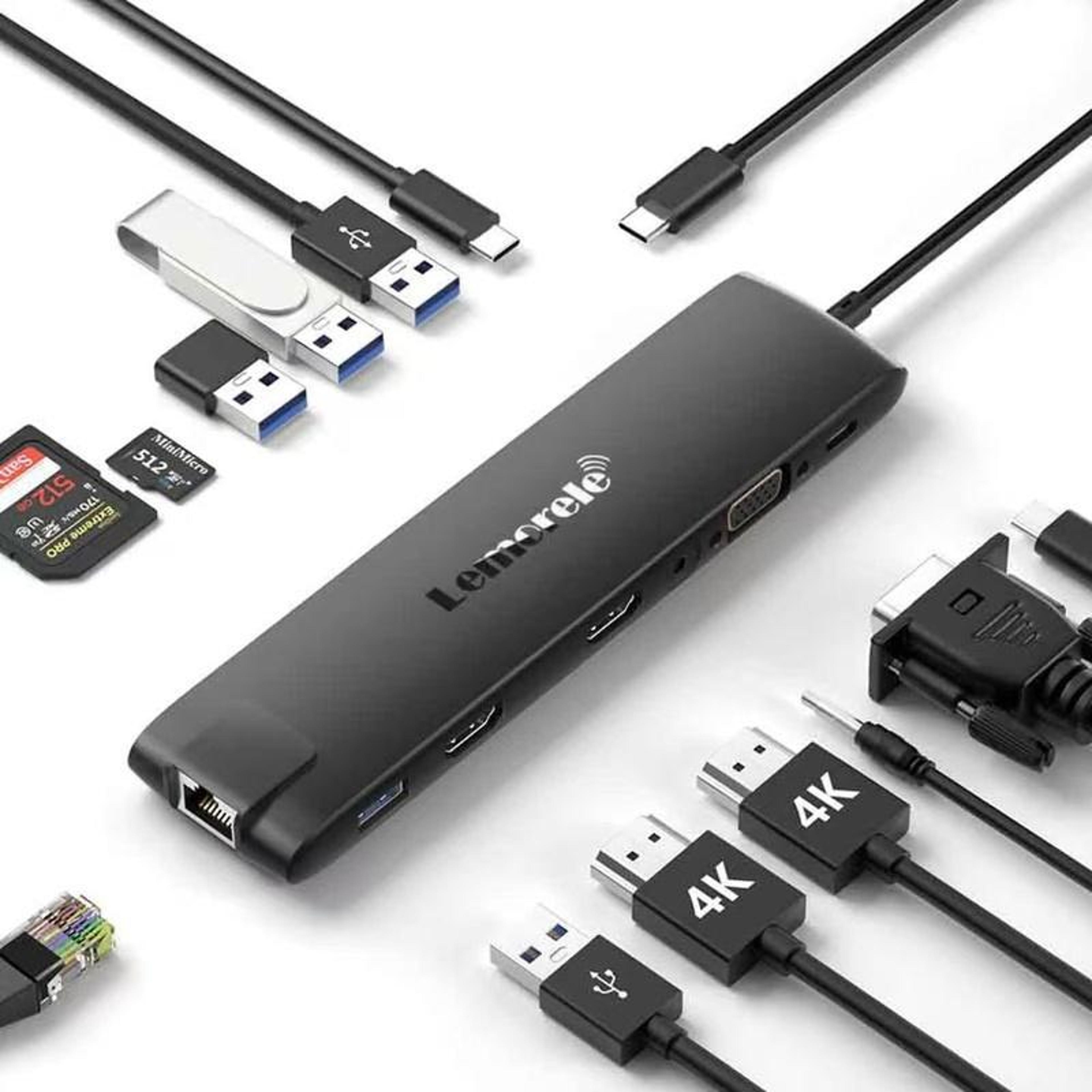 lemorele tc96 usb-c docking station with 4k hdmi, gigabit ethernet & pd fast charging
