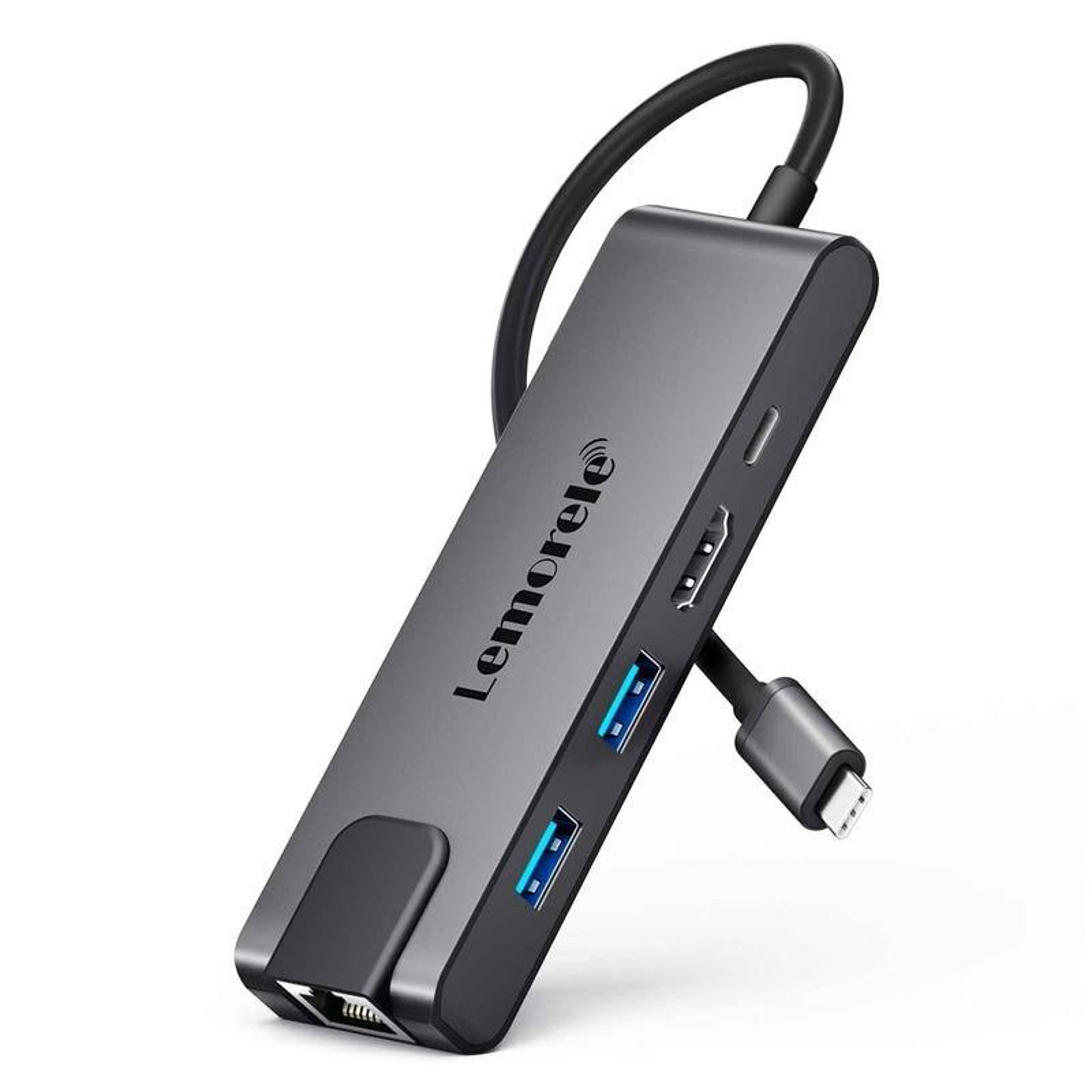 lemorele 5-in-1 usb-c docking station with 4k hdmi, fast data transfer & 100w pd charging